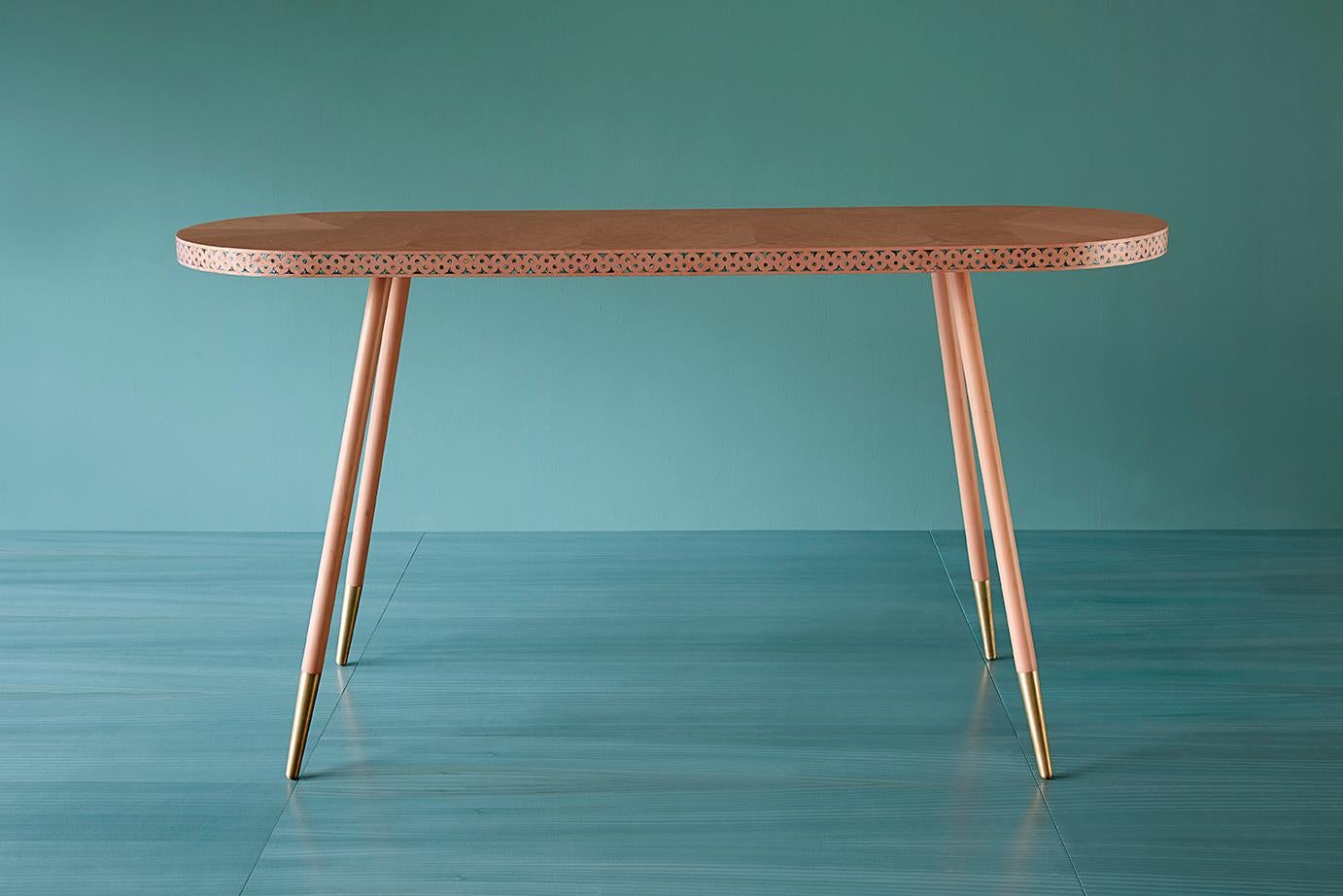 Omani Shamsian Paua Console Table in Pink with Brass Base