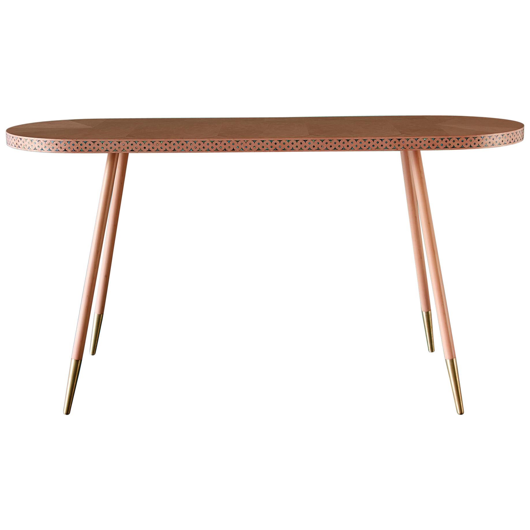 Shamsian Paua Console Table in Pink with Brass Base