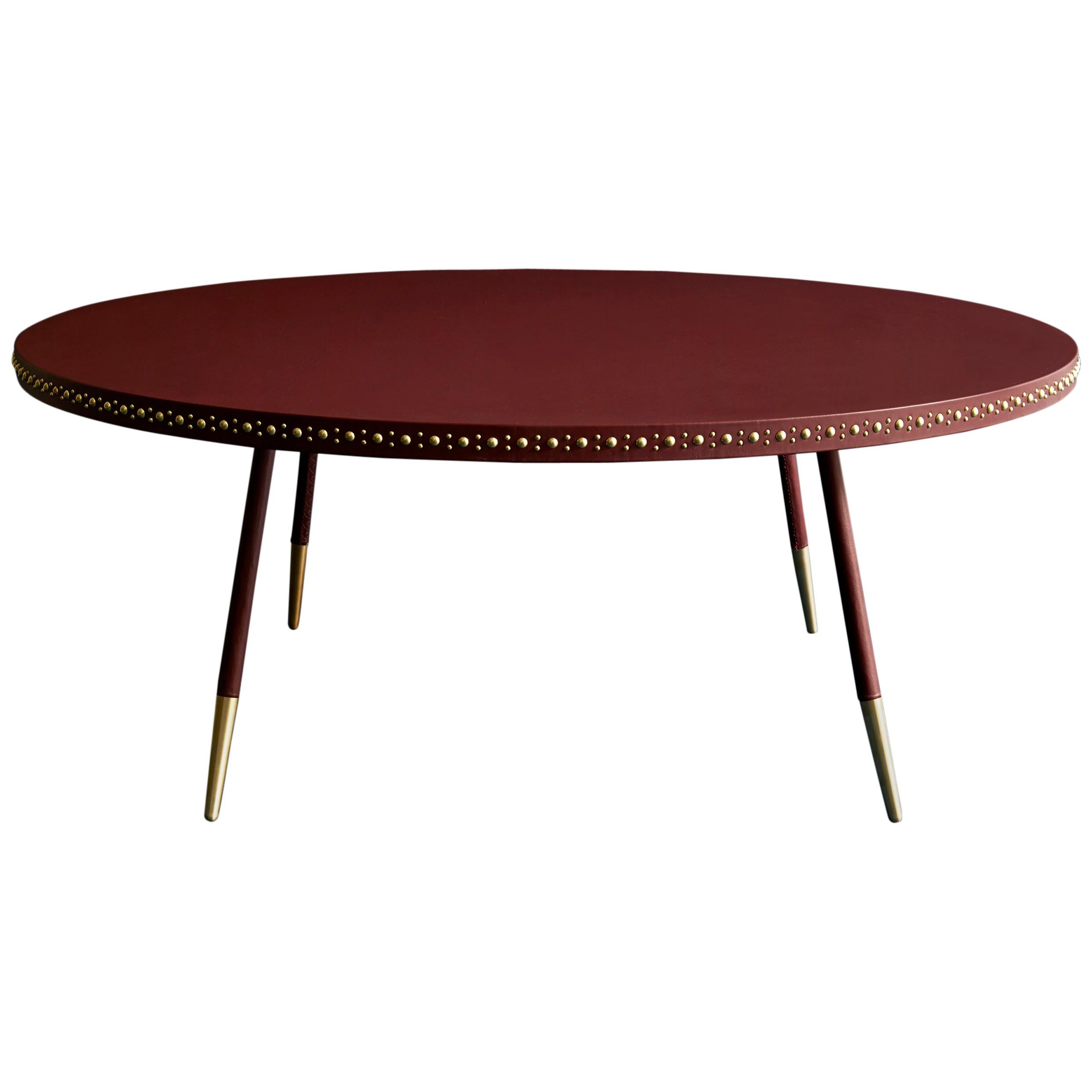 Bethan Gray Leather Stud Coffee Table in Wine and Brass