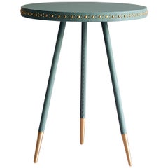 Bethan Gray Leather Stud Side Table in Jade with Brass