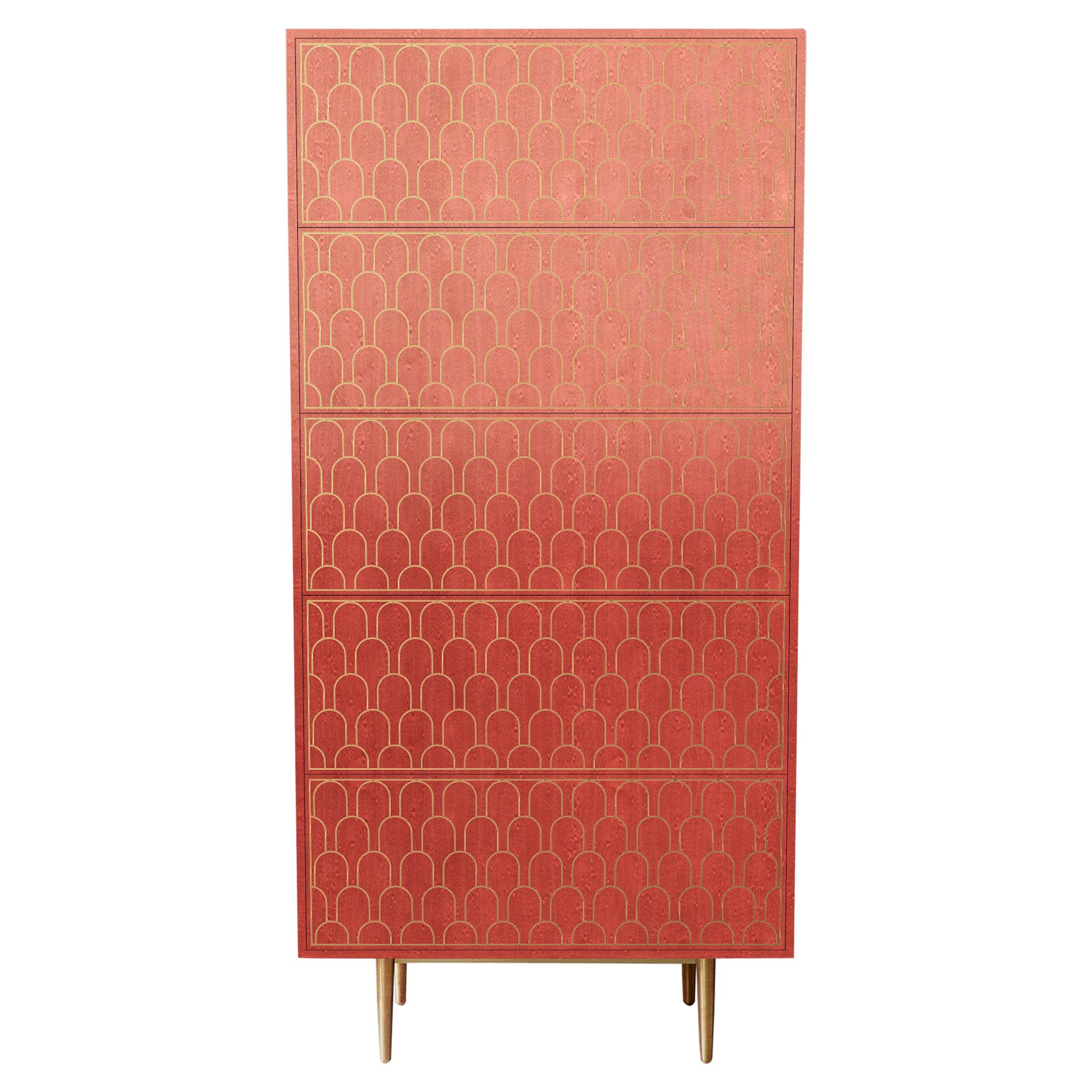 Bethan Gray Nizwa Tall Boy Cabinet in Pink and Brass