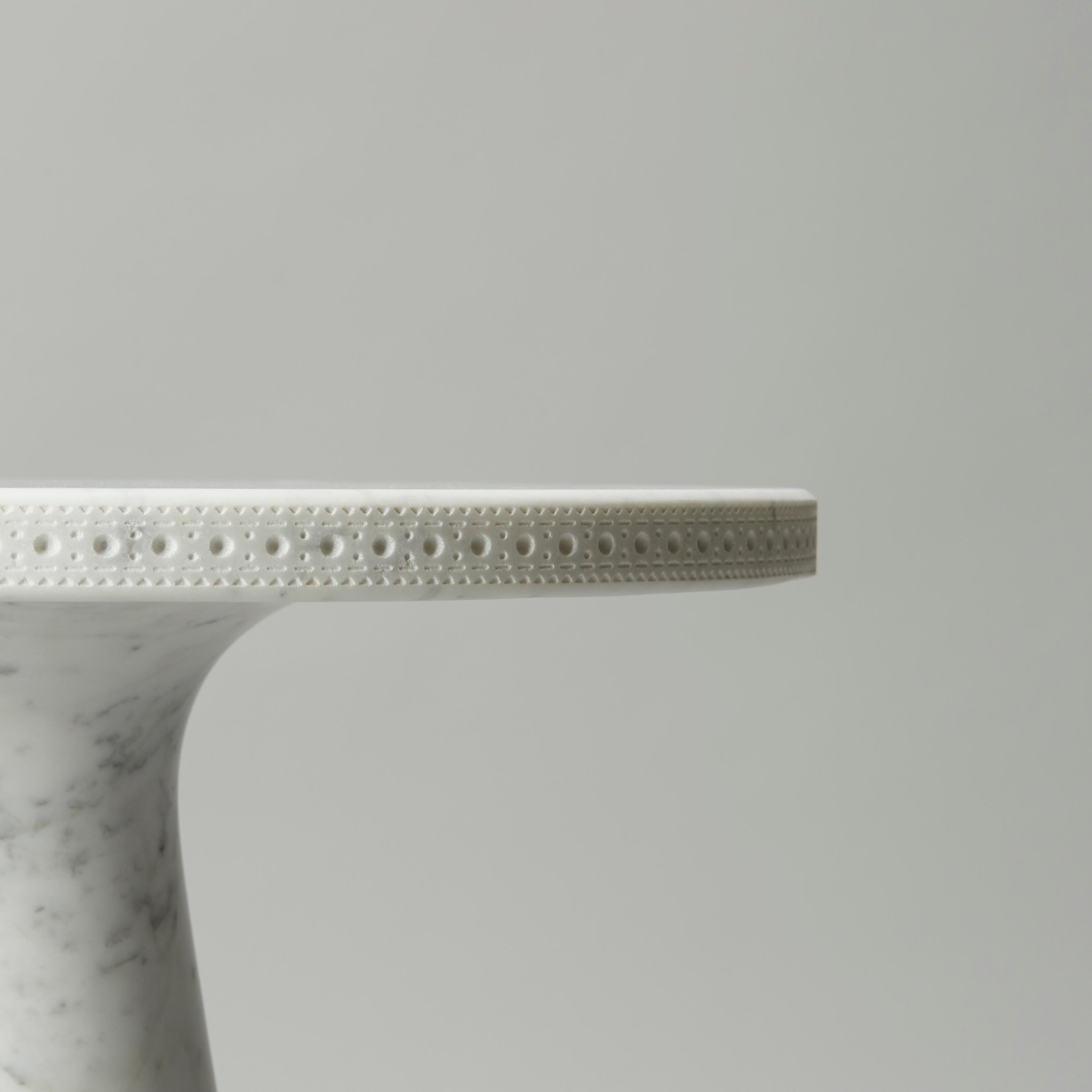 Italian Bethan Grey All Carrara Marble Brogue Profile Side Table  For Sale