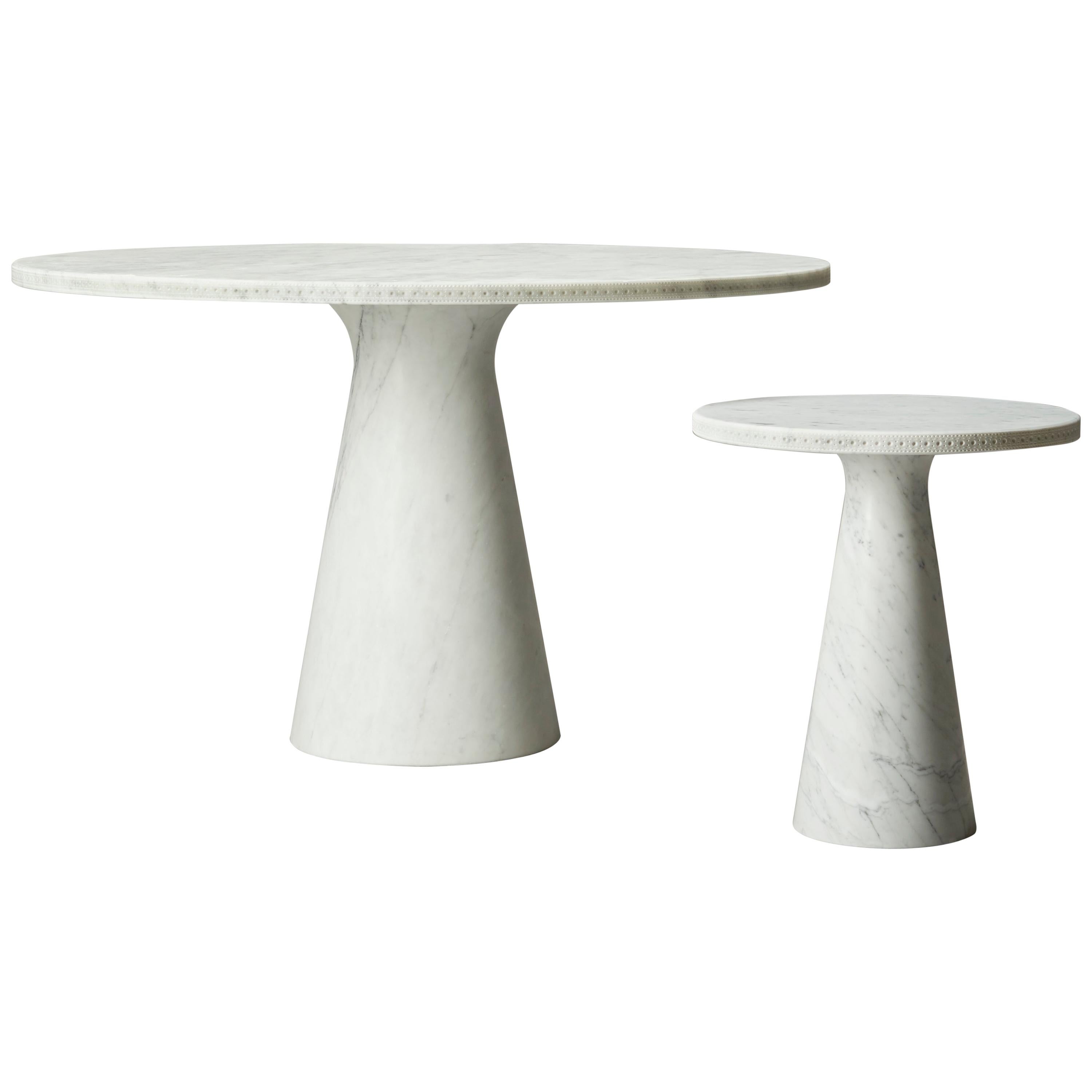 Bethan Grey All Carrara Marble Brogue Profile Side Table  For Sale