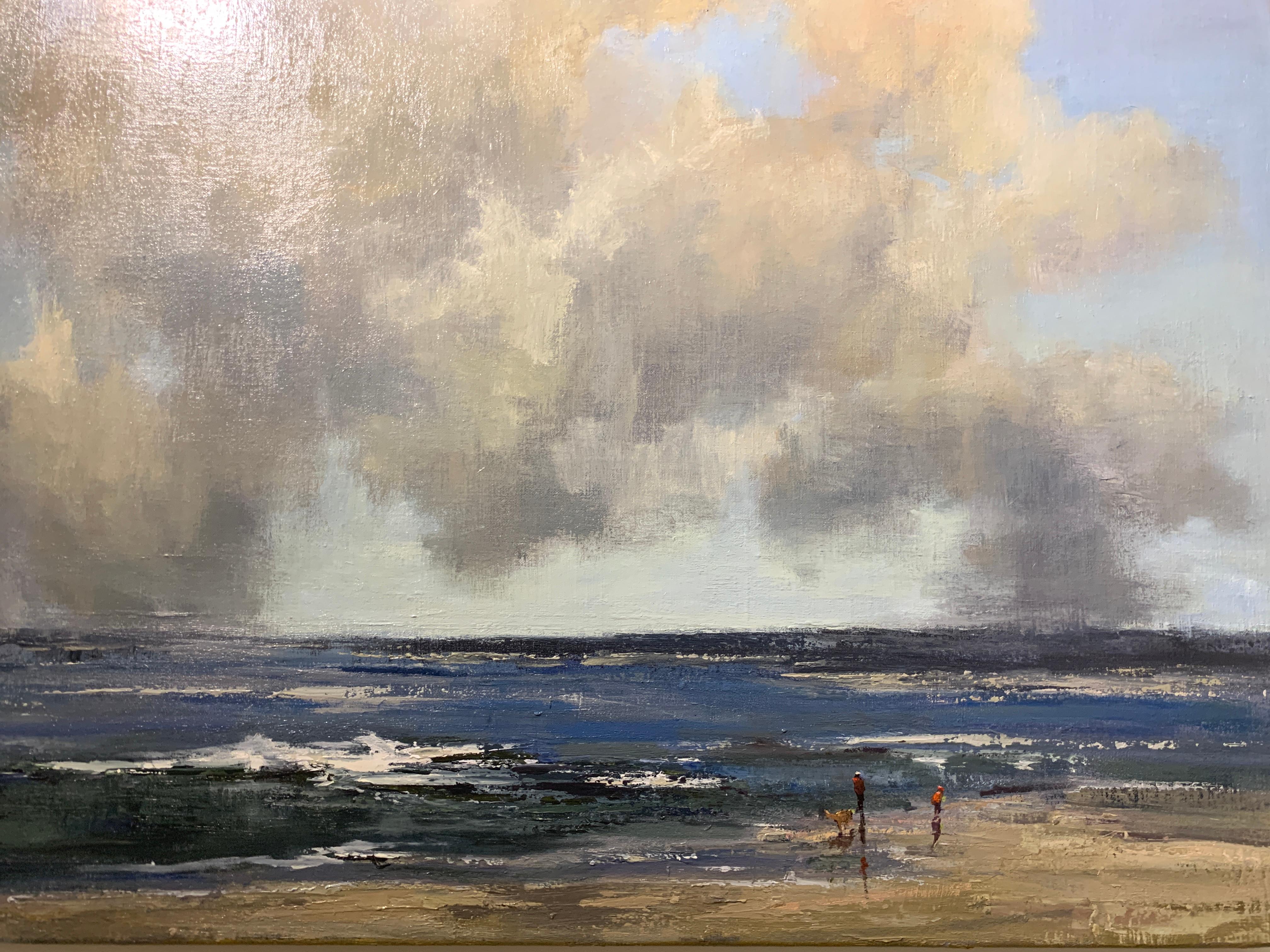  As Old As Bliss by Bethanne Cople, Large Plein Air Beach Painting - Gray Landscape Painting by Bethanne Kinsella Cople