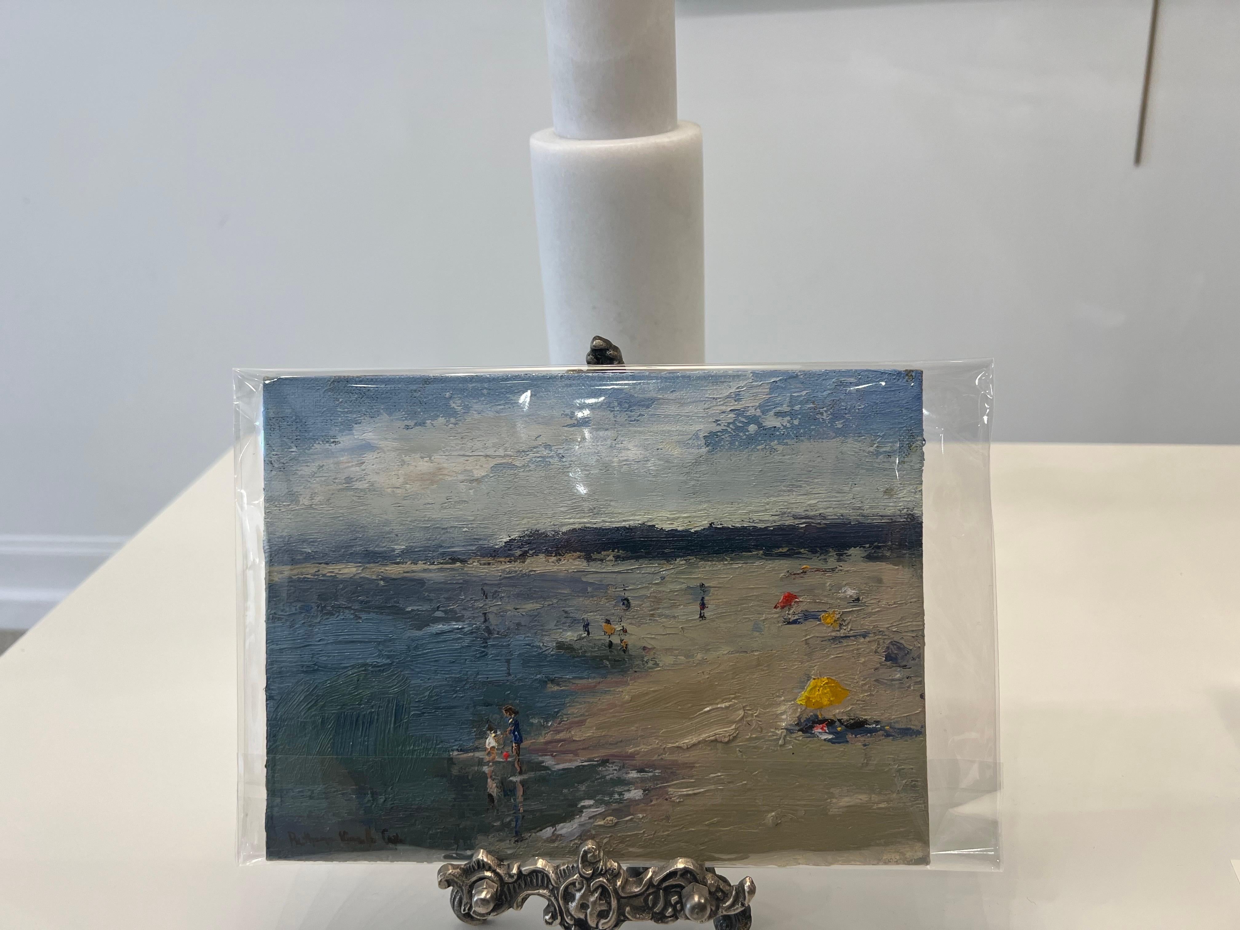 Basked in the Sun by Bethanne Cople, Oil on Board Landscape painting of Beach - Painting by Bethanne Kinsella Cople