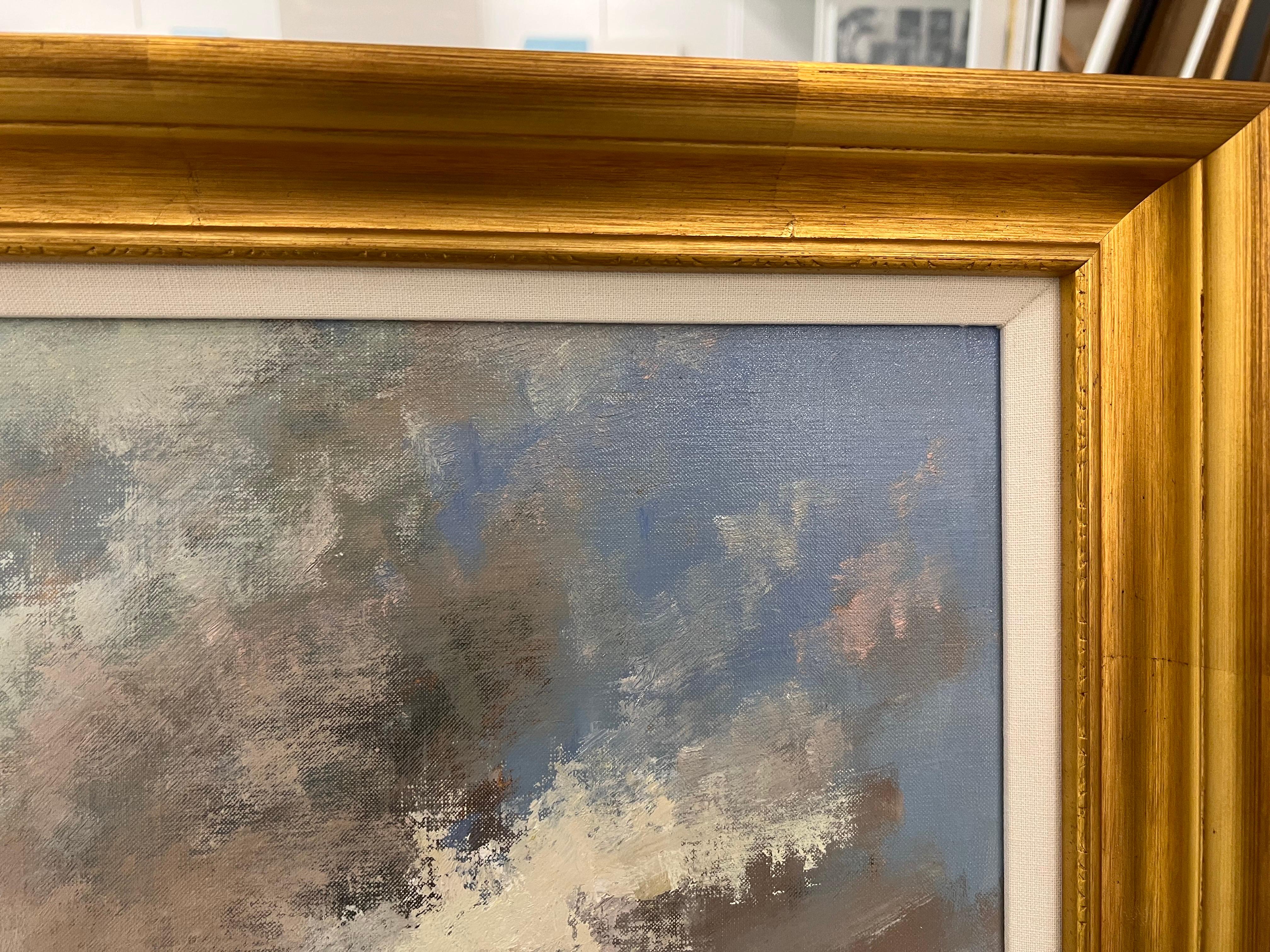 Beneath the Sky by Bethanne Cople, Oil on Board Framed Landscape painting - Gray Landscape Painting by Bethanne Kinsella Cople
