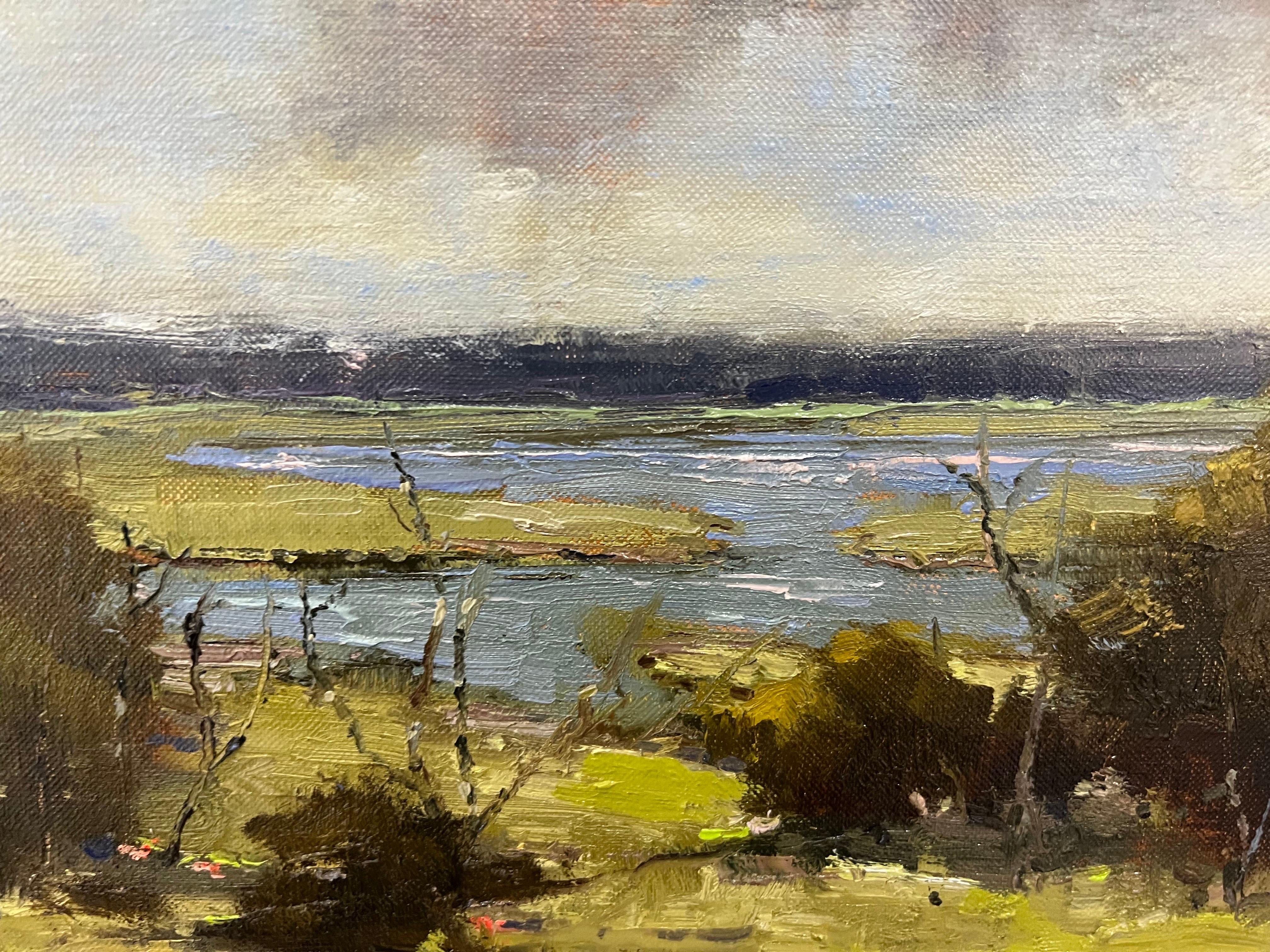 Unframed this painting measures 18 x 19.

The American landscape – endless skies, calming waters and the varied shores of the East and West coasts - are Cople’s passion and she travels far and wide to capture her subjects. “I love painting the