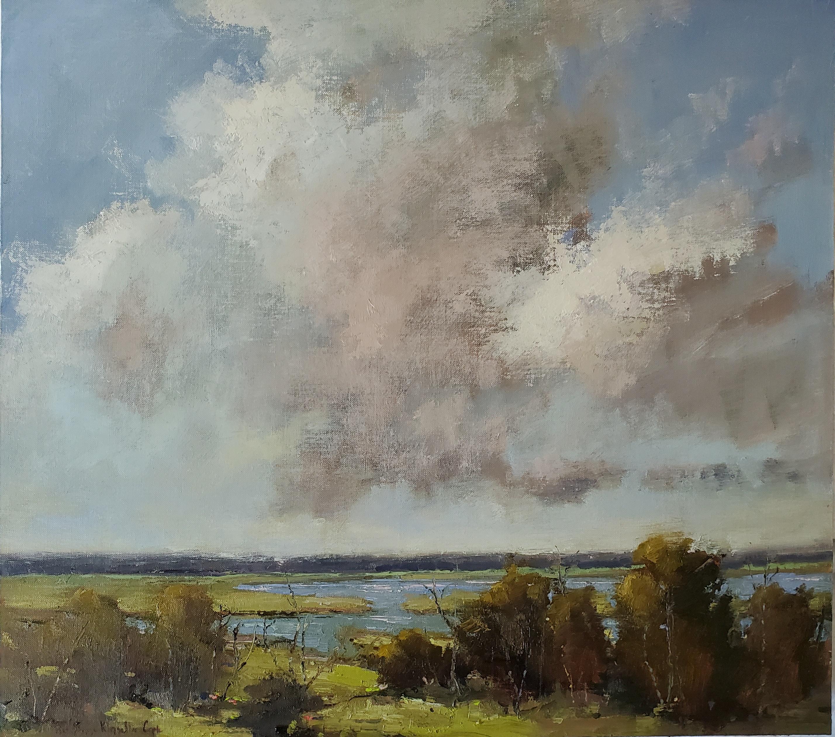 Bethanne Kinsella Cople Landscape Painting - Beneath the Sky by Bethanne Cople, Oil on Board Framed Landscape painting