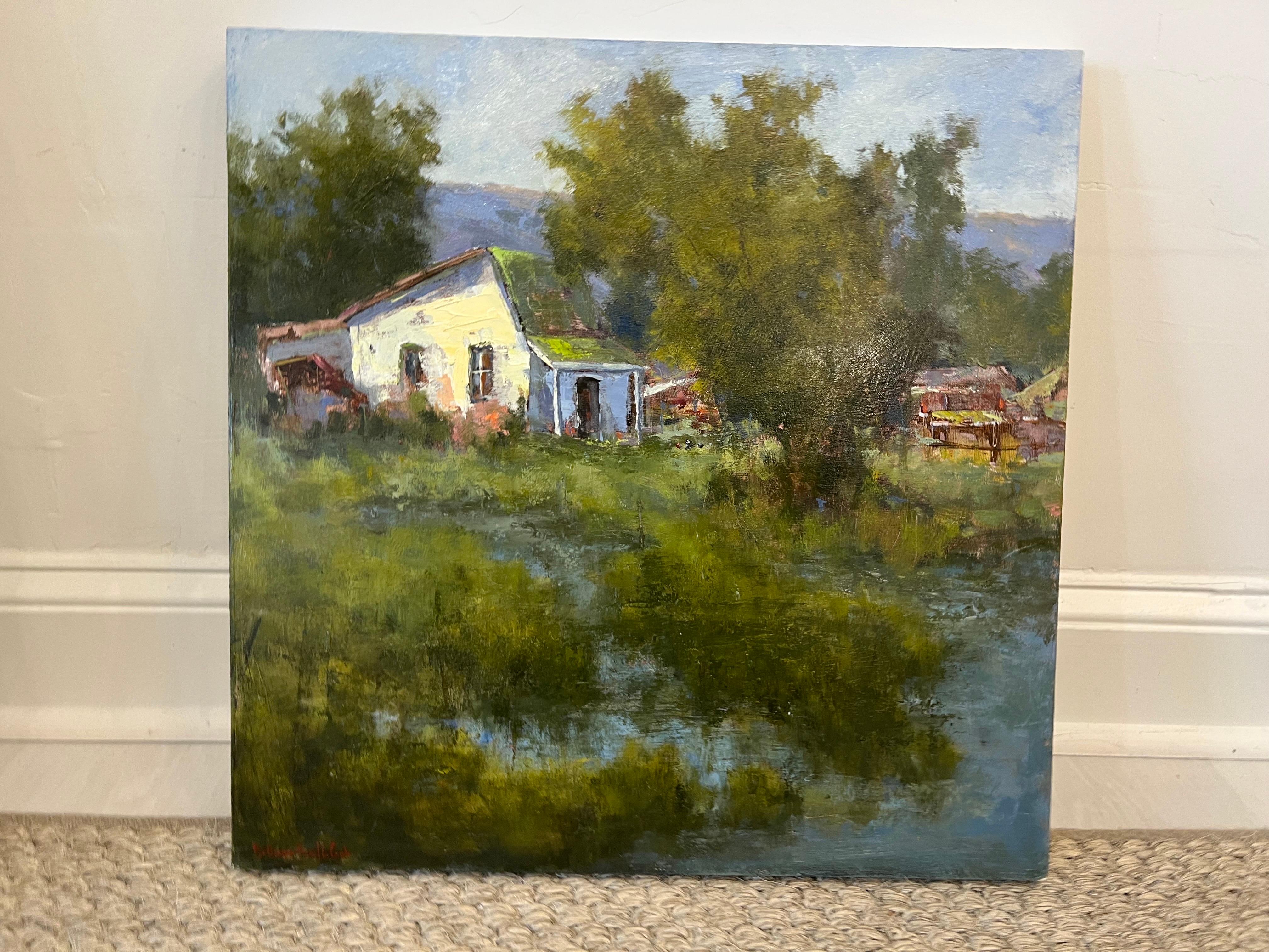 Farm Lane von Bethanne Cople, Ölgemälde auf Birkenholzplatte, Landschaft (Impressionismus), Painting, von Bethanne Kinsella Cople
