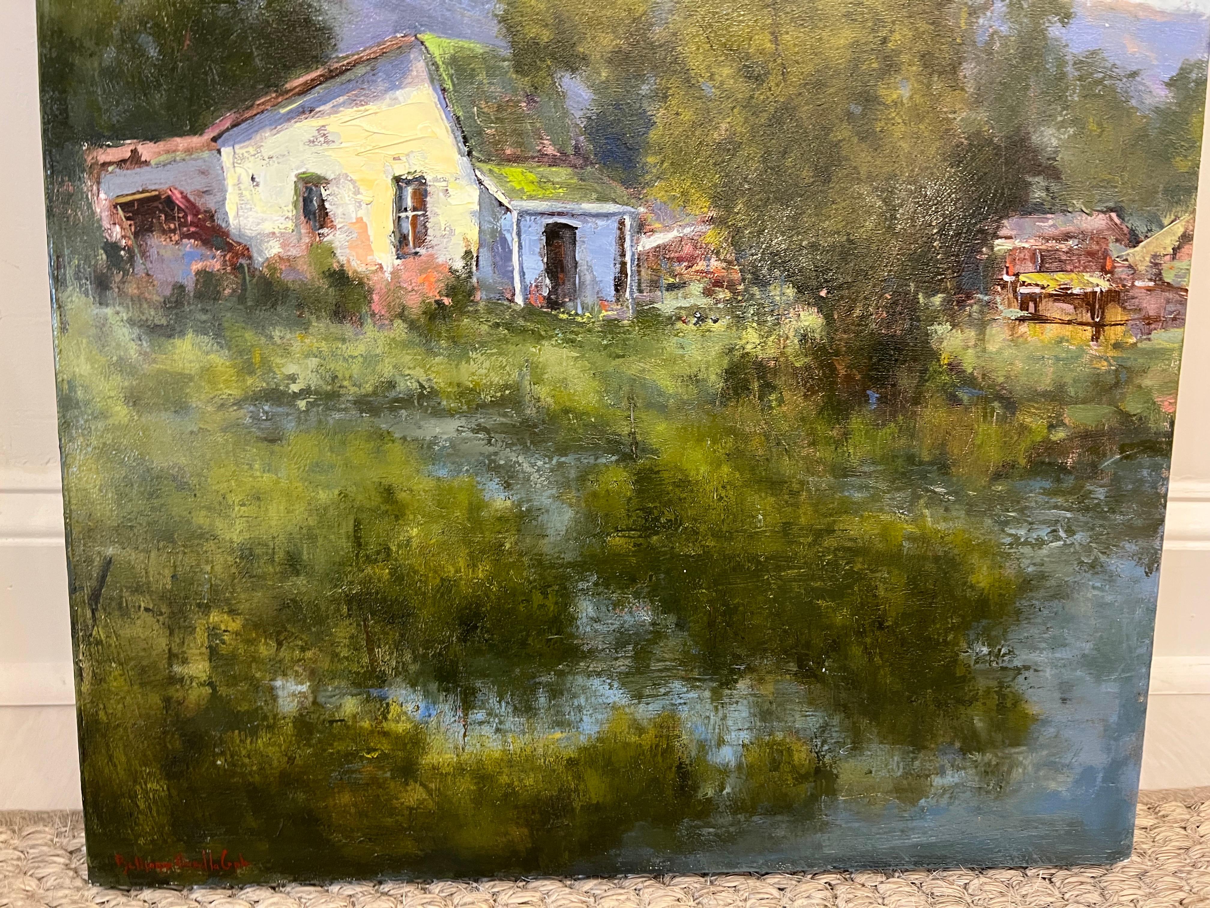 Farm Lane by Bethanne Cople, Oil on birch panel painting landscape For Sale 2