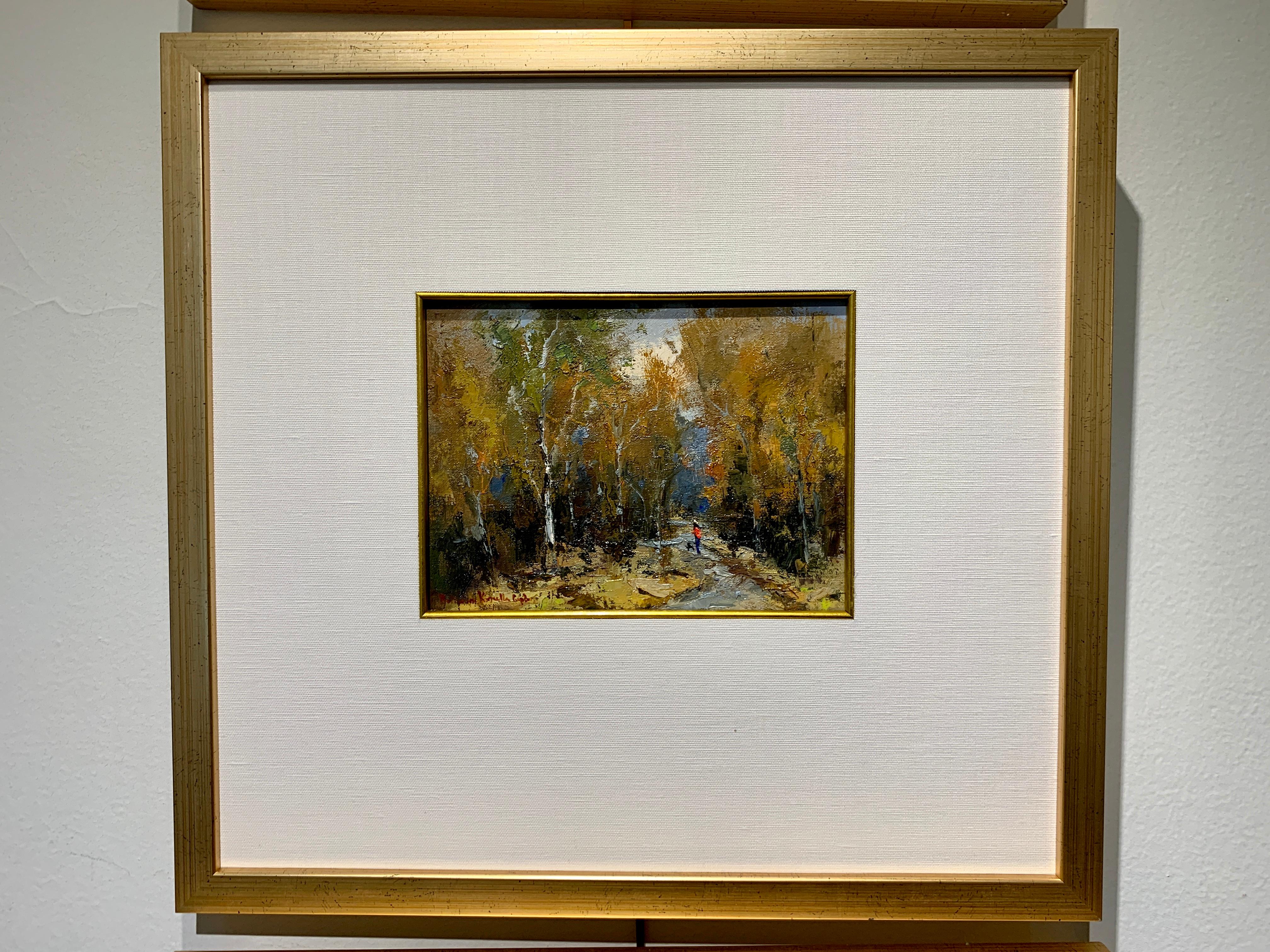 Makes Everyday His Own by Bethanne Cople, Framed Impressionist Oil Painting - Brown Landscape Painting by Bethanne Kinsella Cople
