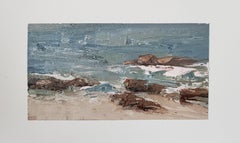 Rocks and Sea by Bethanne Cople, Oil on Paper Beach Landscape Painting
