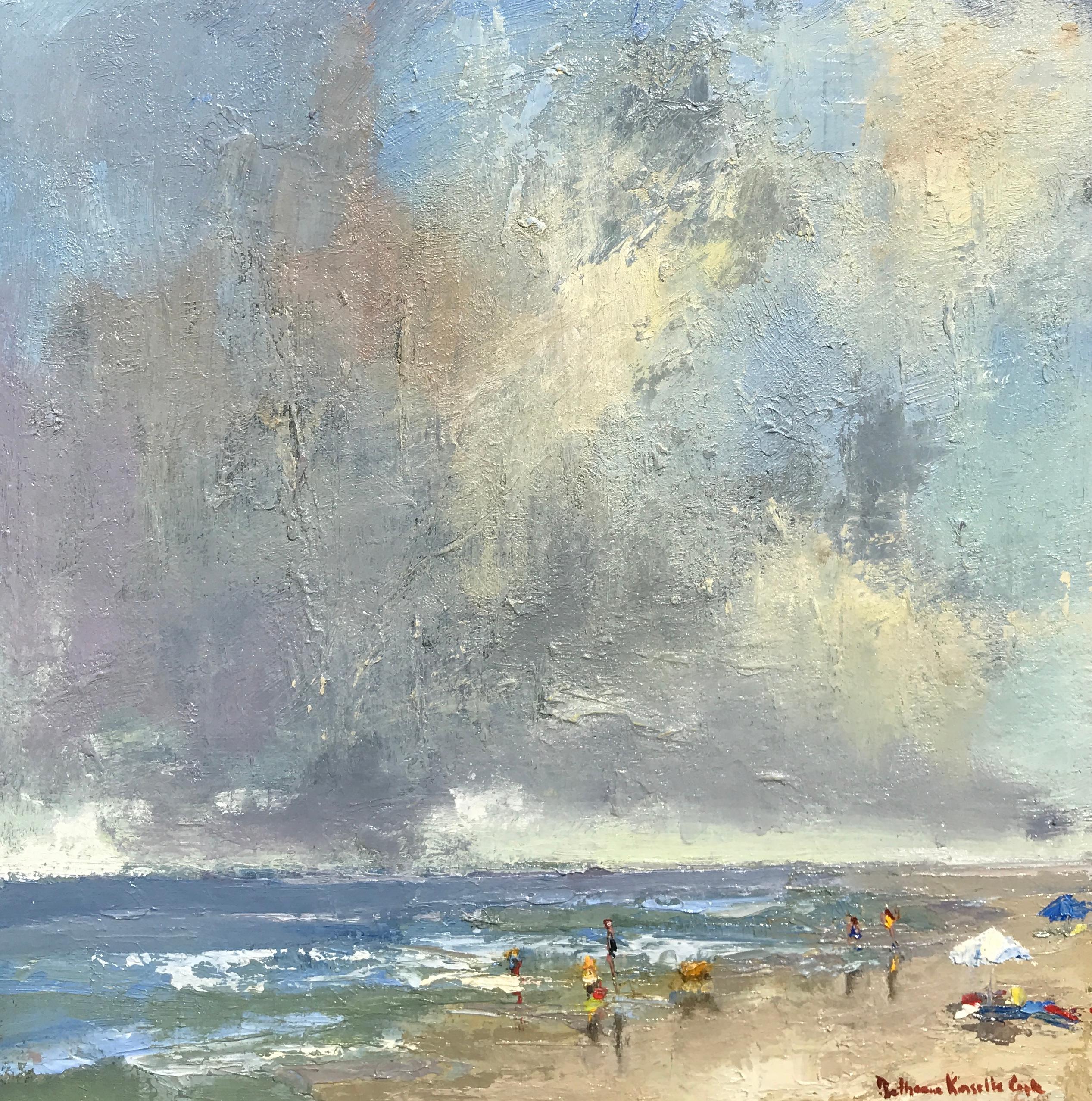 Bethanne Kinsella Cople Landscape Painting - The Spry Arms of the Wind by Bethanne Cople, Small Beach Oil on Board Painting