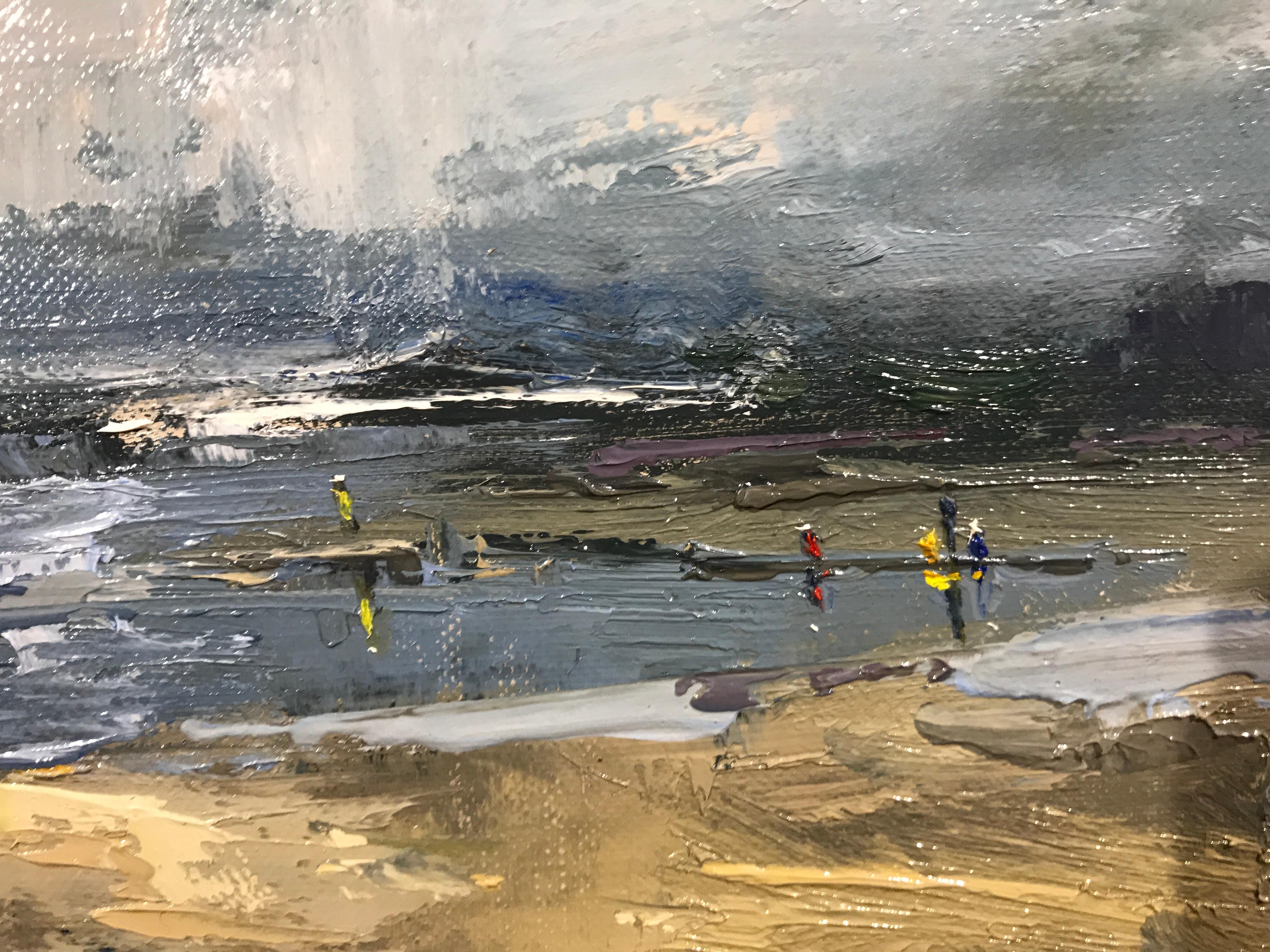 Things Pass Like Shadows, and the Sky by Bethanne Cople, Small Beach Painting - Gray Landscape Painting by Bethanne Kinsella Cople