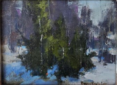 Through the Flaky Snow by Bethanne Cople, Oil on board Snow Landscape Painting