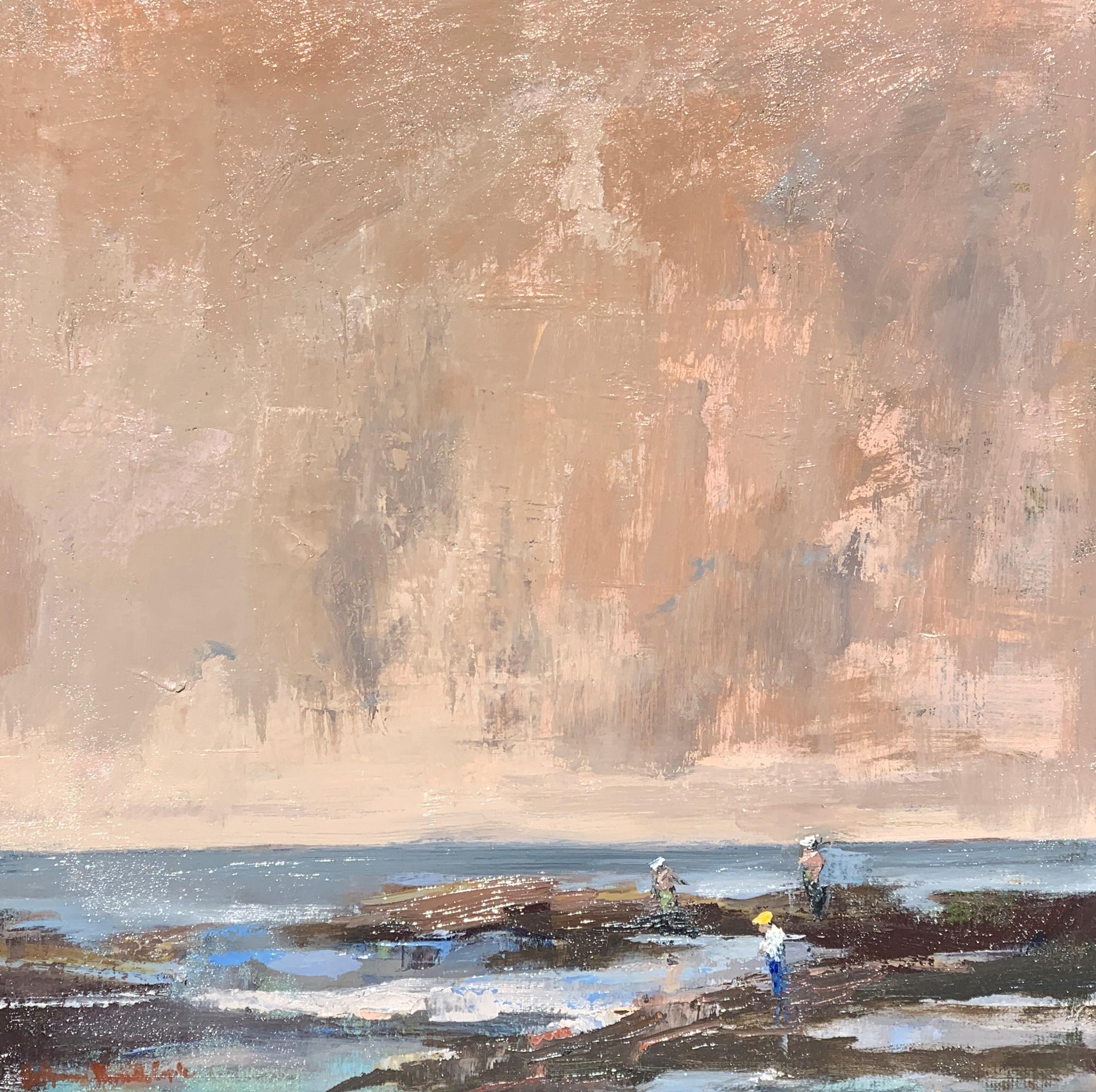 Bethanne Kinsella Cople Landscape Painting - Trampling the Pinky Skies All Day by Bethanne Cople, Plein Air Beach Painting