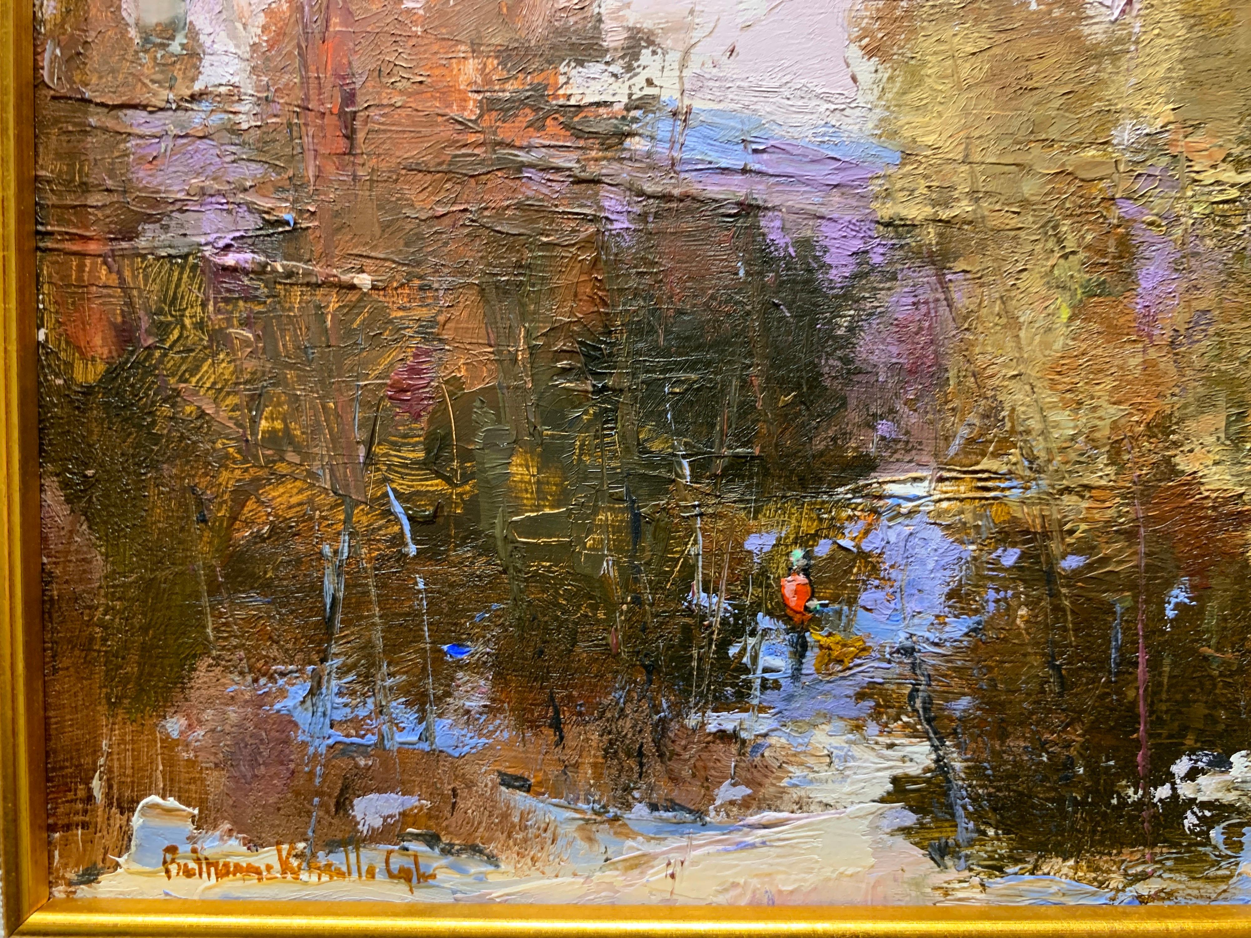 Untarnished Fair as is the Violet, Bethanne Cople, Framed Impressionist Painting - Brown Landscape Painting by Bethanne Kinsella Cople