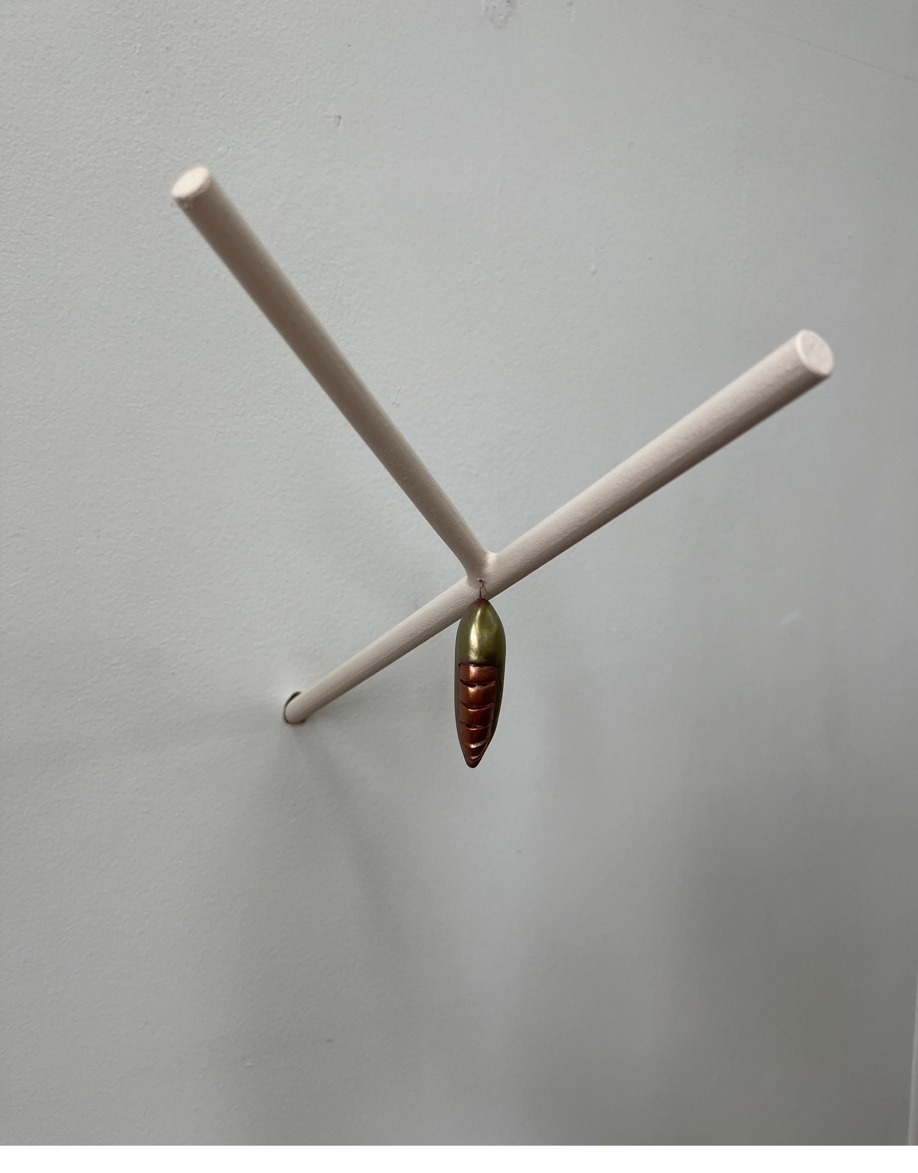 Chrysalis on a minimalist Branch (two) - Gray Figurative Sculpture by Bethany Krull