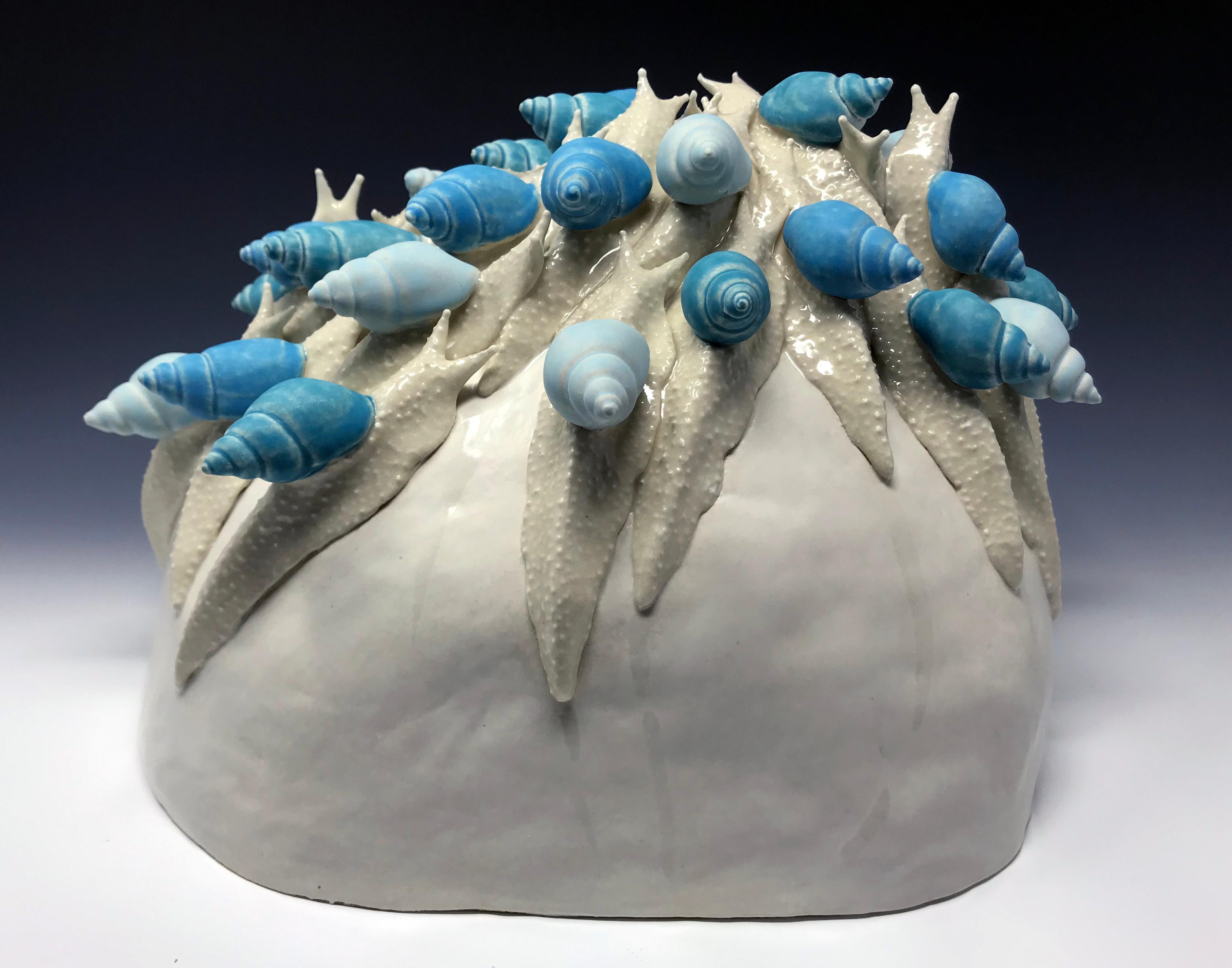 Bethany Krull Figurative Sculpture - Congregation, snail pile in blue 