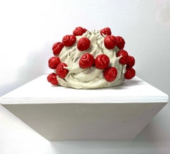 Contemporary Sculpture Red White Snail Pile Insect Animal Ceramic Glaze