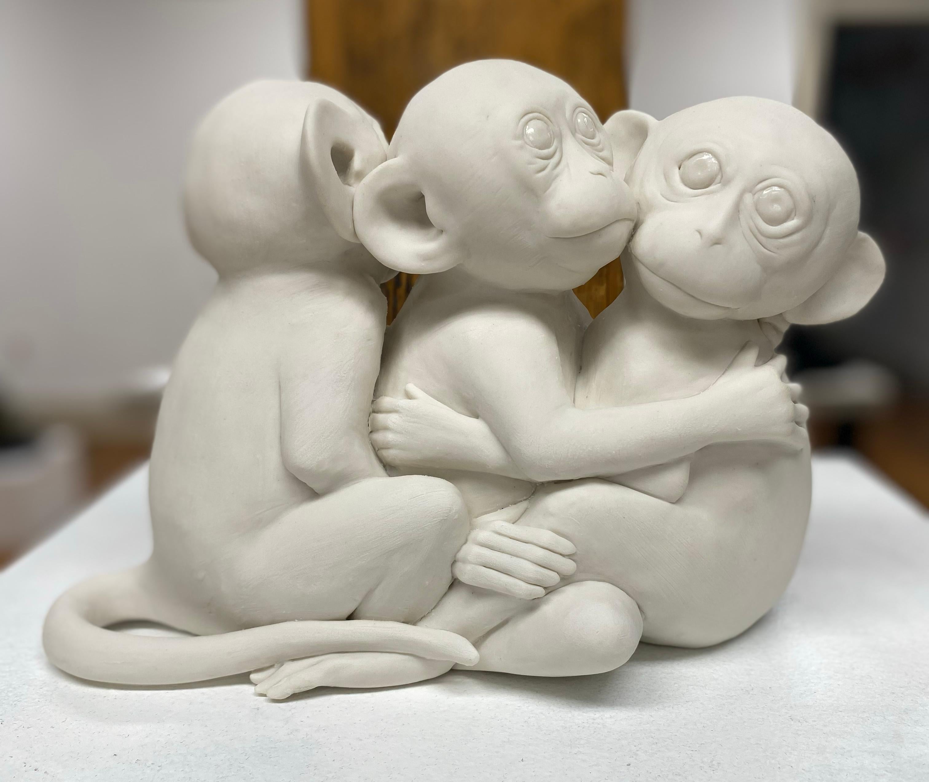Bethany Krull Figurative Sculpture - Contemporary Sculpture Wall Installation Monkey Huddle Animal Porcelain
