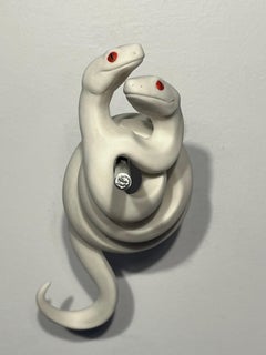 Contemporary Sculpture Wall Installation Red White Snake Animal Porcelain