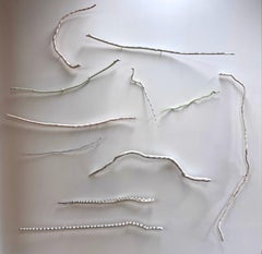Contemporary Wood Paint and Jewels Wall Sculpture Installation Snakes Driftwood