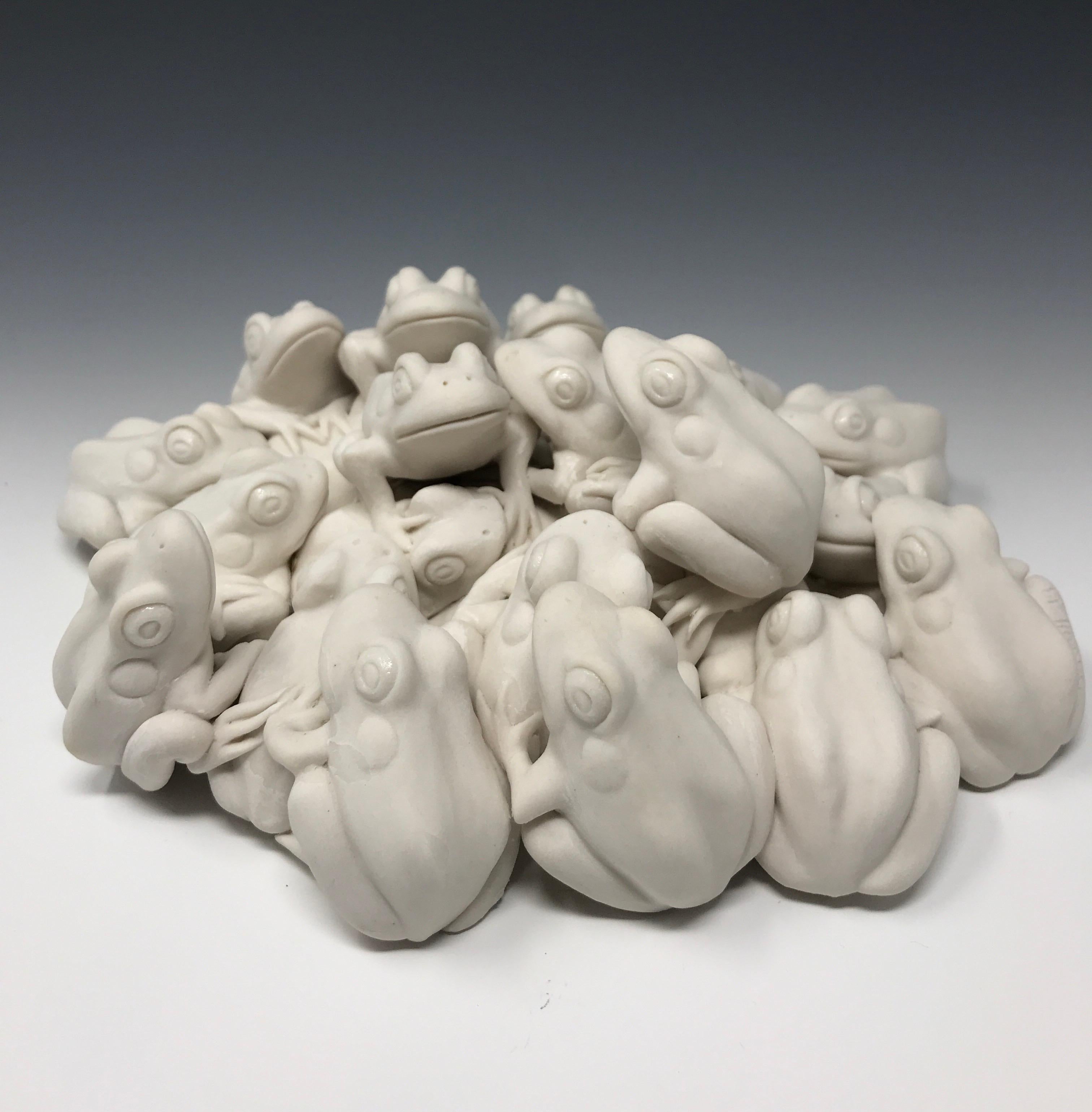 This porcelain frog pile was meticulously created by New York artist, Bethany Krull and is a study of amphibian form as well as a comment on unity and solidarity.  The details in each individual frog are impeccable and hand built in a super white