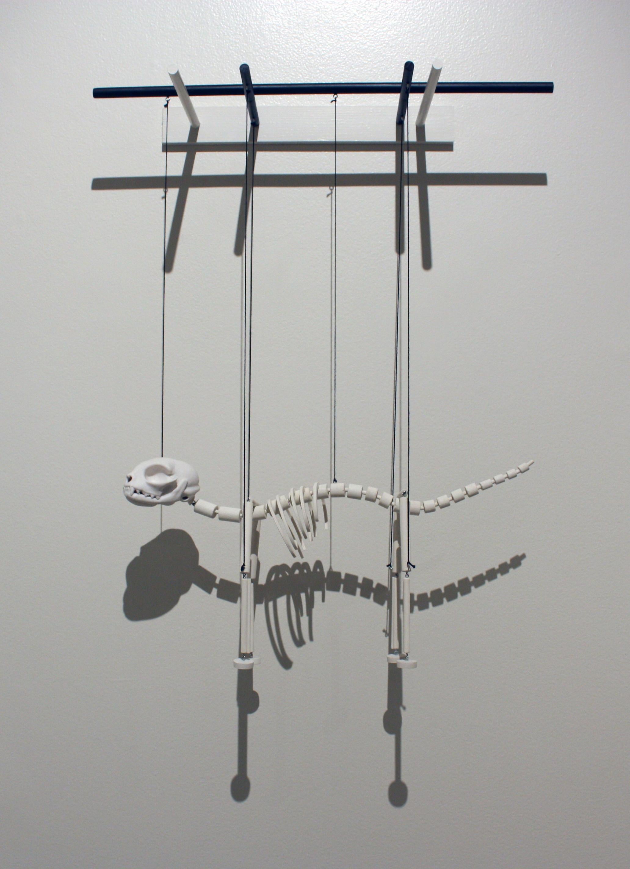 Porcelain and Wood Cat Skeleton Marrionette 