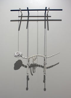 Porcelain and Wood Cat Skeleton Marrionette "Resurrection of Fluffy"
