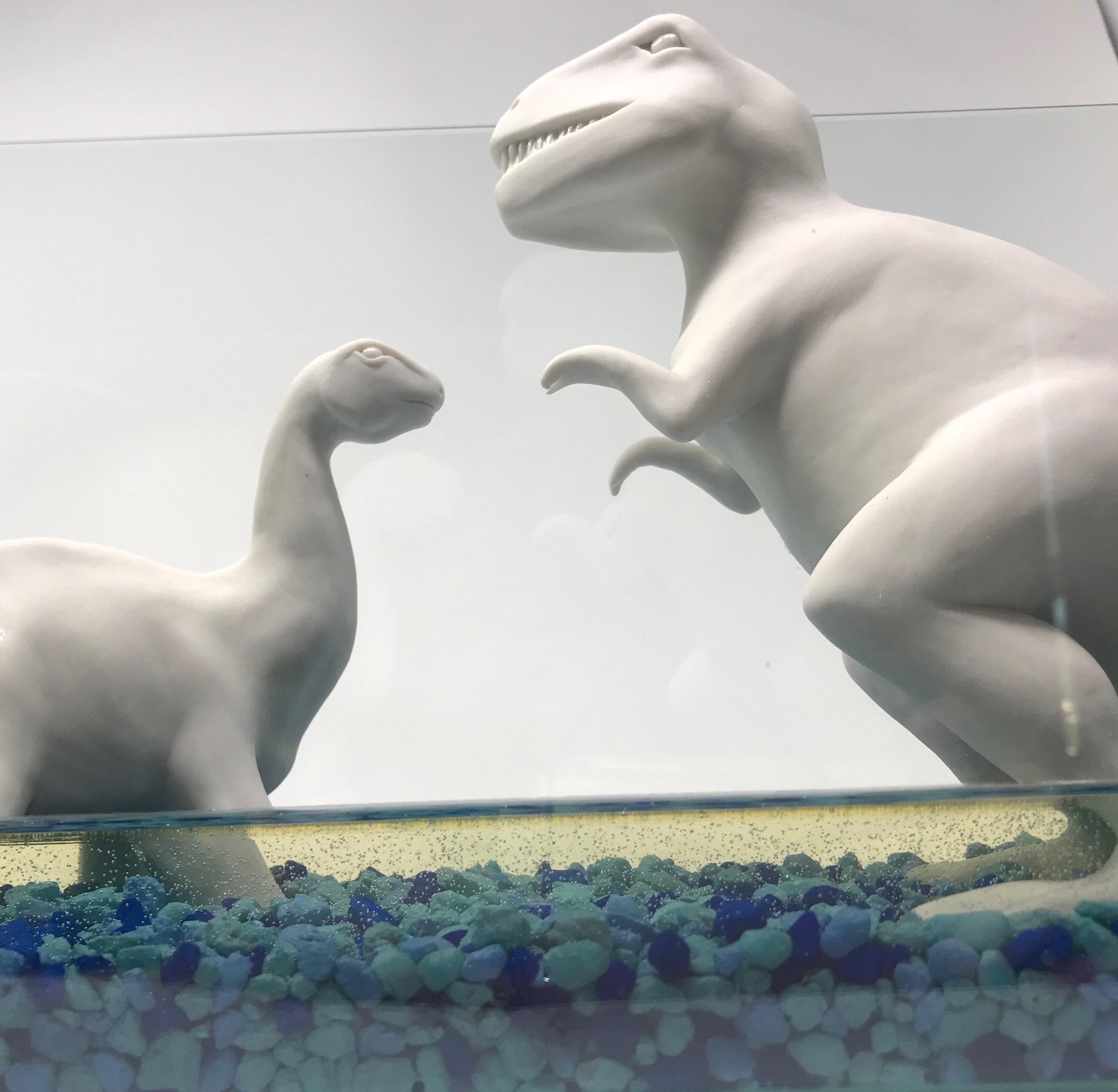Dinosaurios de porcelana, acuario de cristal, 