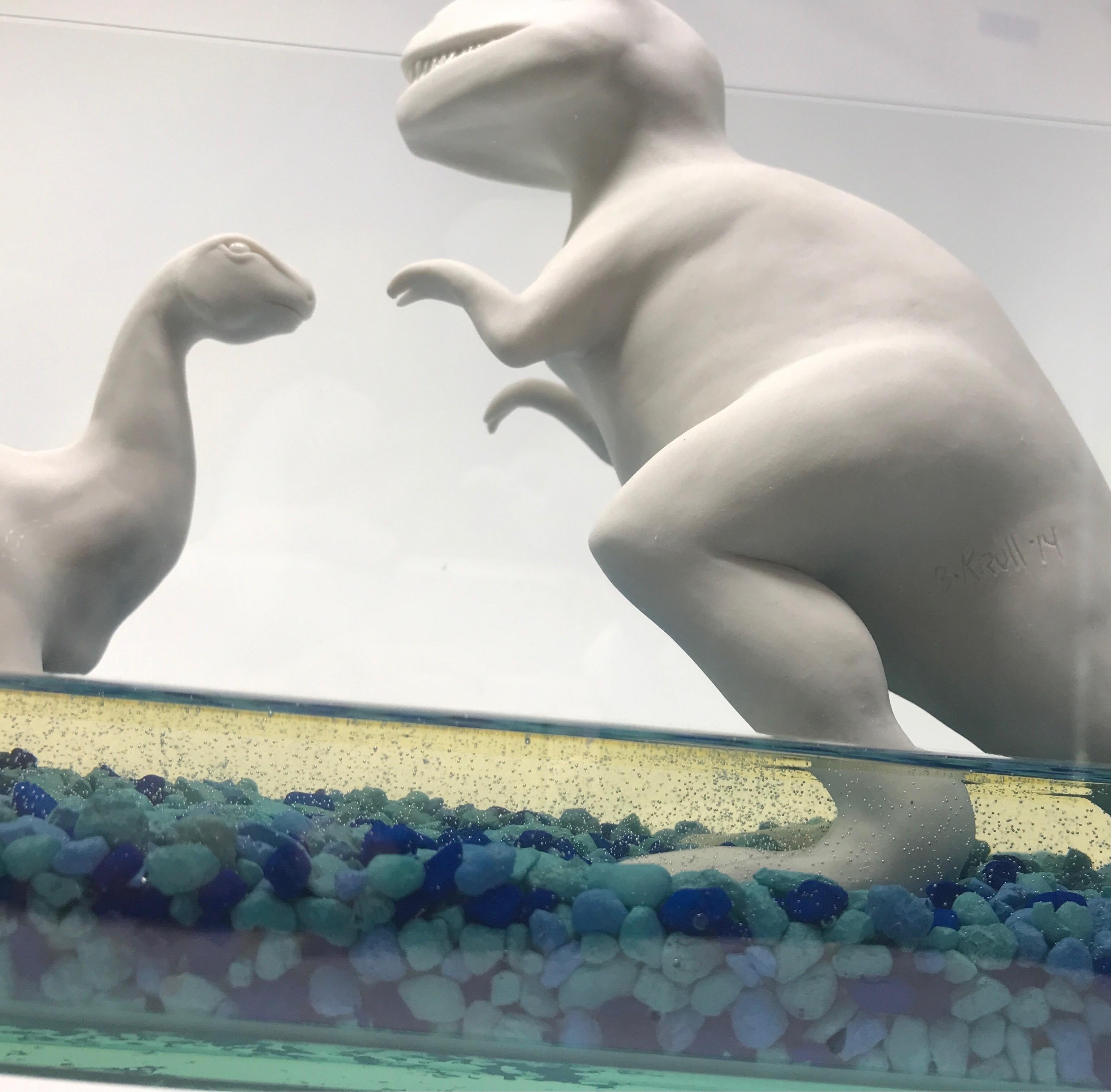Porcelain Dinosaurs, glass aquarium, 