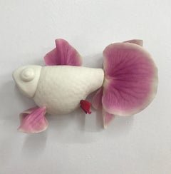 Porcelain goldfish with silk orchid fins “Prize” by Bethany Krull