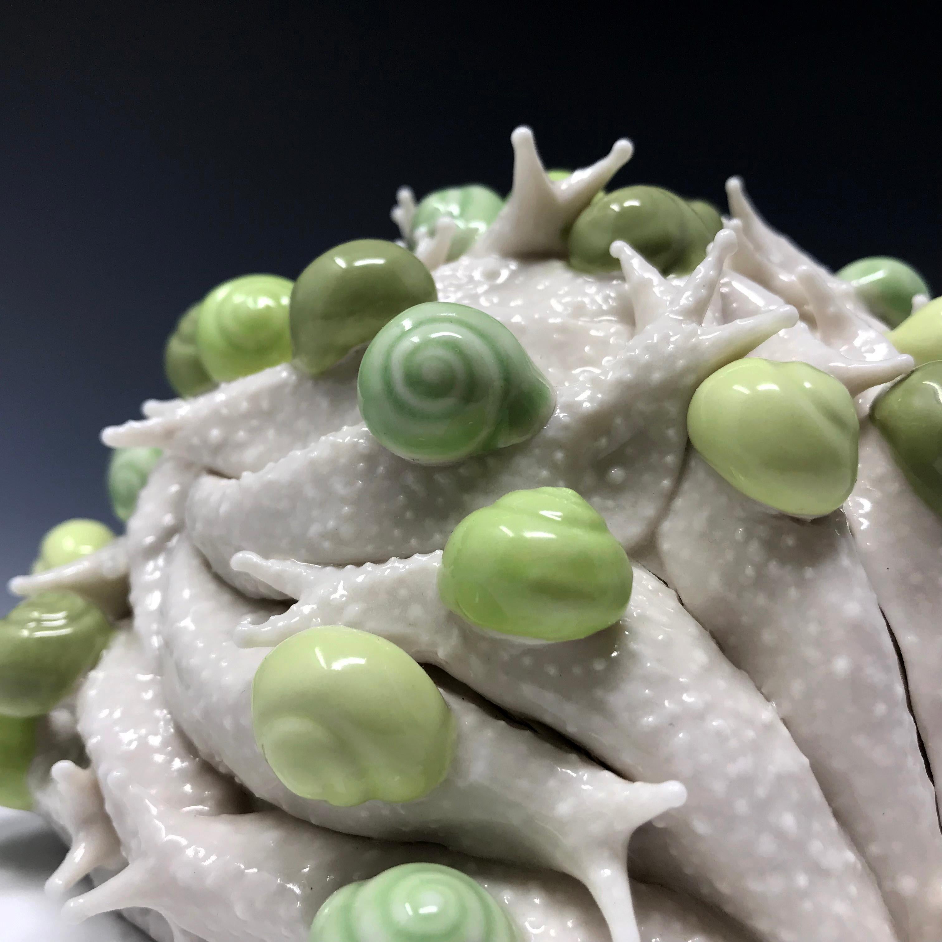 Porcelain Snail Pile in Green - Sculpture by Bethany Krull