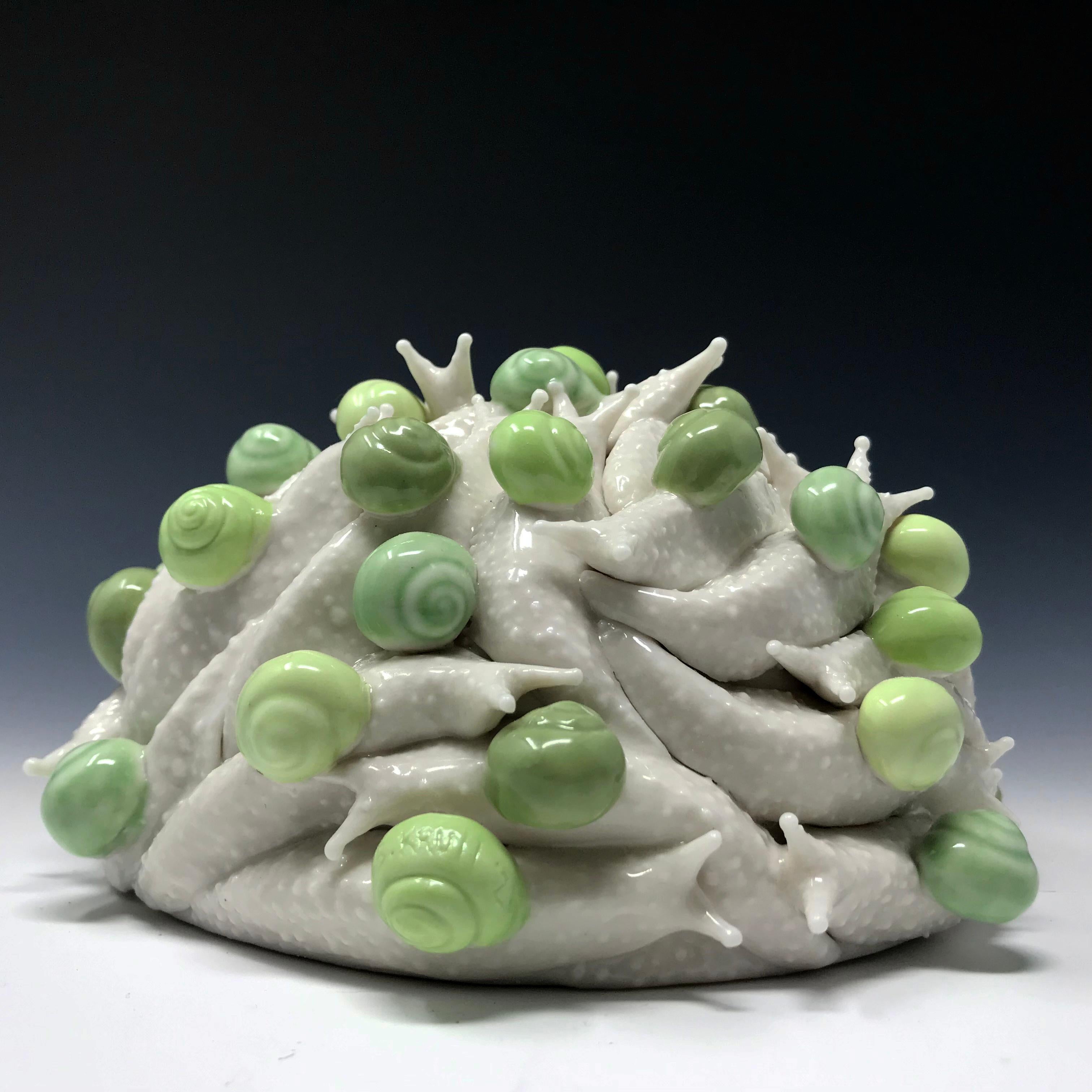 Bethany Krull Figurative Sculpture - Porcelain Snail Pile in Green