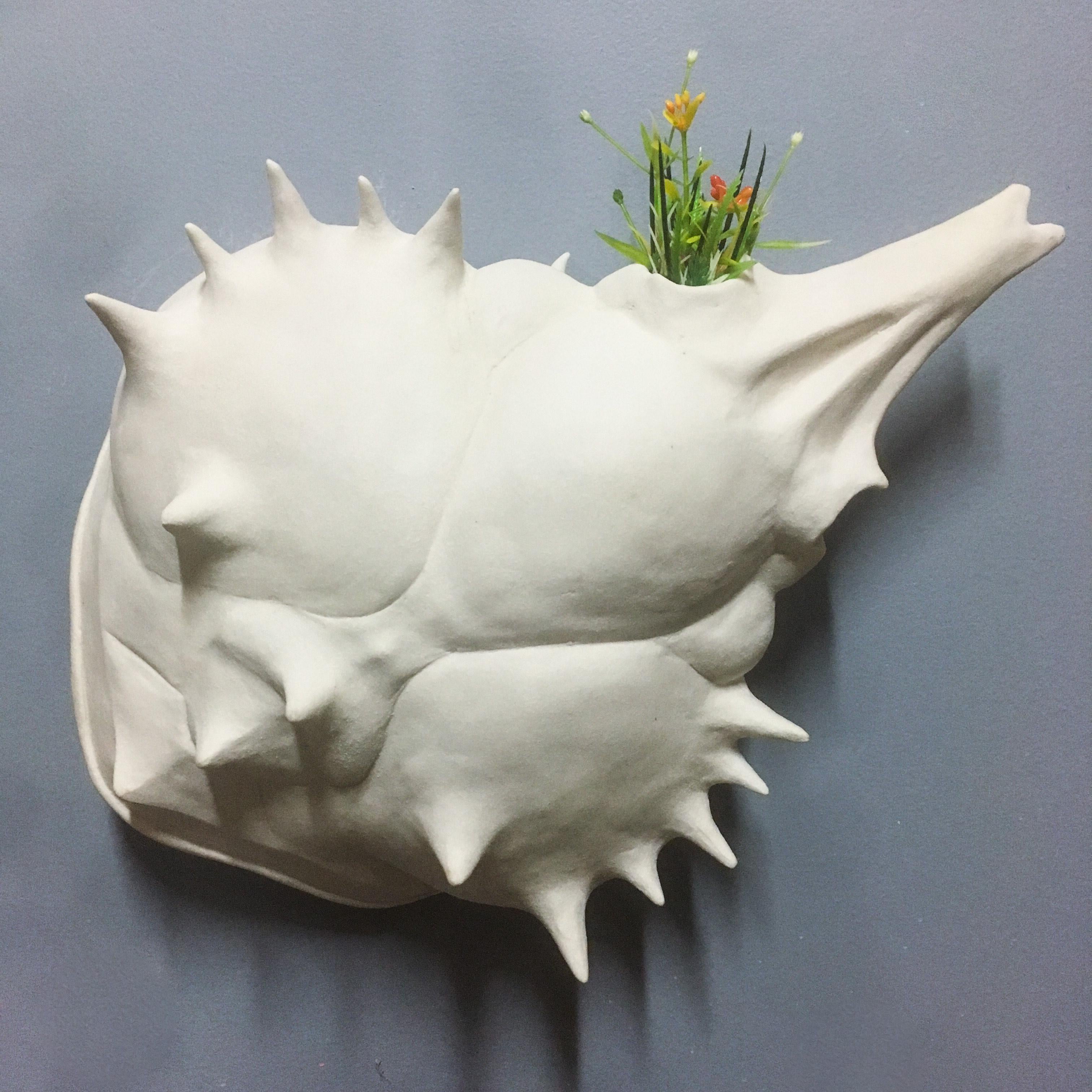 Bethany Krull Figurative Sculpture - Porcelain Wall Sculpture Crab Animal Flowers Krull Unique Rare Contemporary