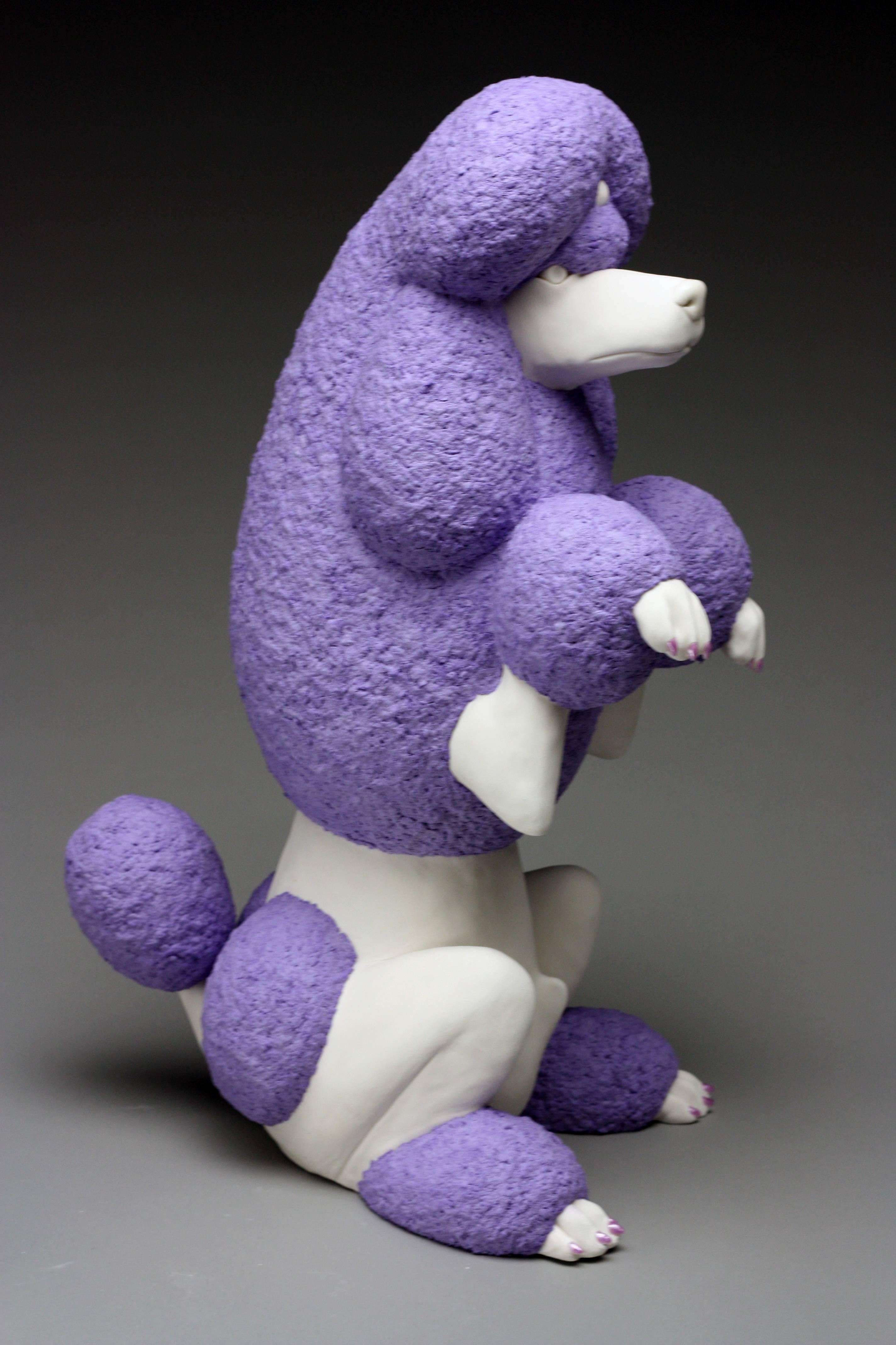Escultura Contemporánea de Porcelana Caniche Morado Perro Animal Bethany Krull 