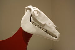Red Rocking Horse, Porcelain Skull "Resurrection of Gemini" by Bethany Krull