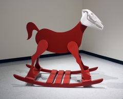 Red Rocking Horse, Porcelain Skull "Resurrection of Gemini" by Bethany Krull