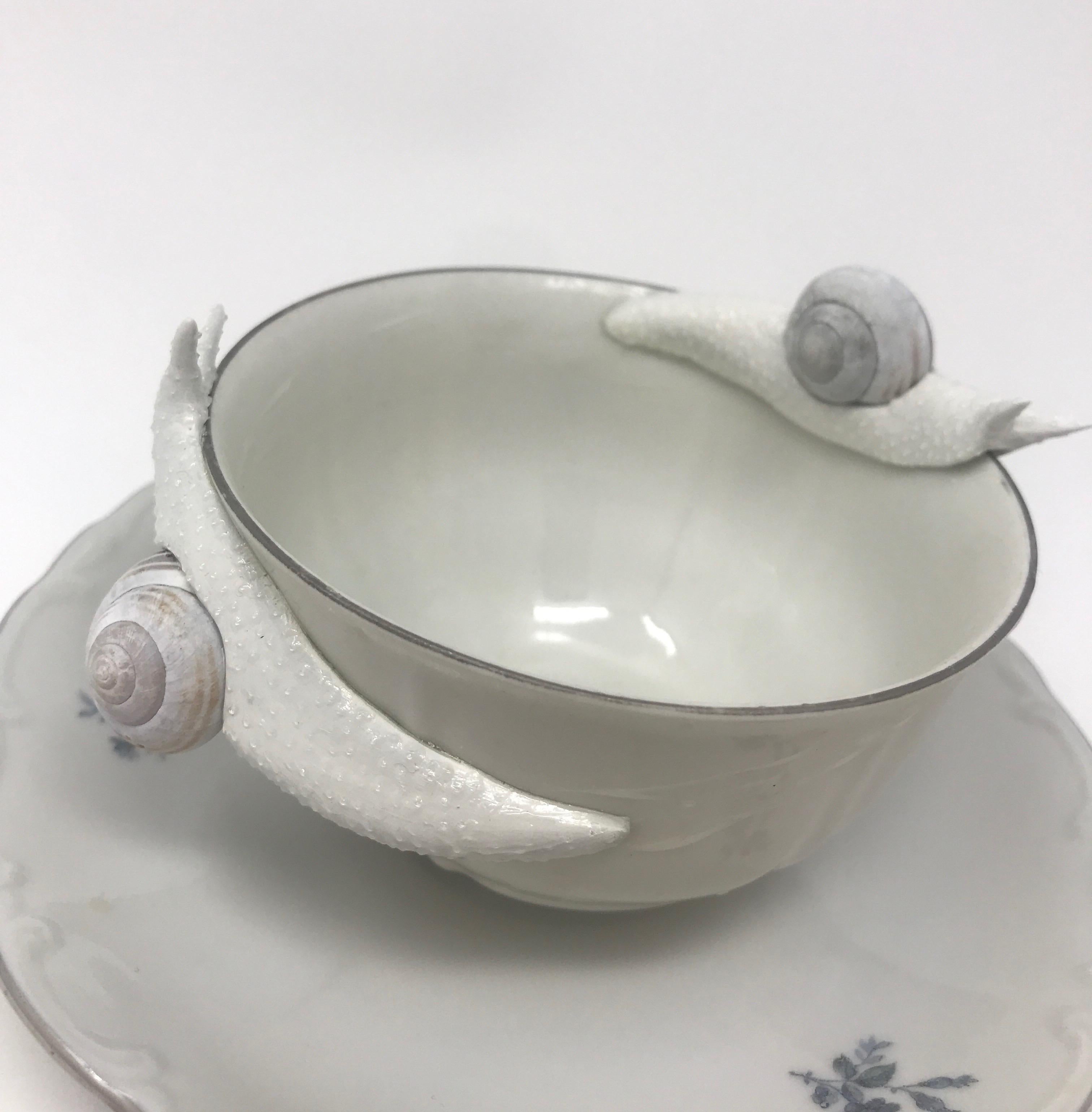 Snails on a Blue Floral Teacup 