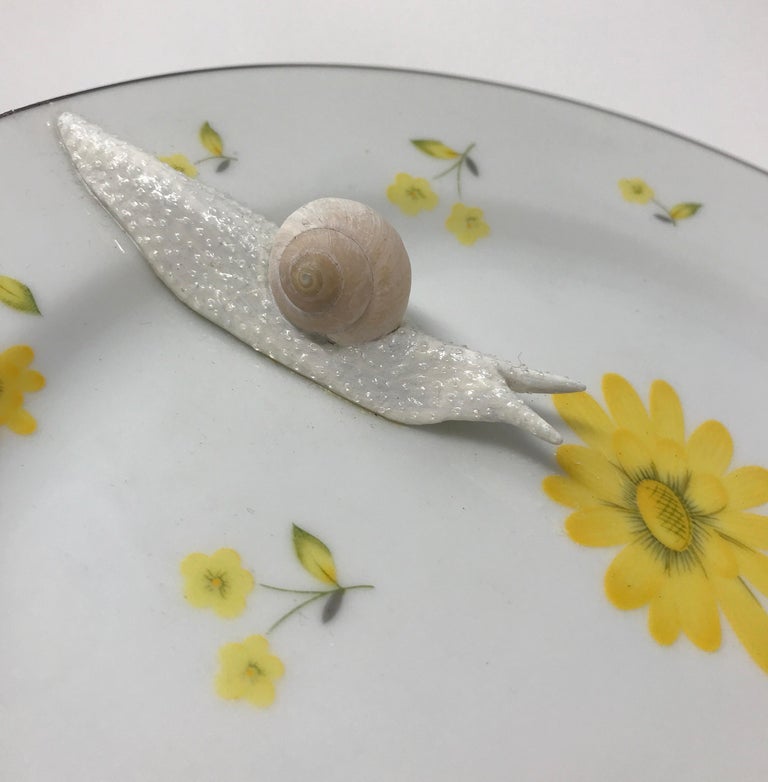 Wall Plate with Snail “Traversing Yellow Flowers” by Bethany Krull For Sale 3