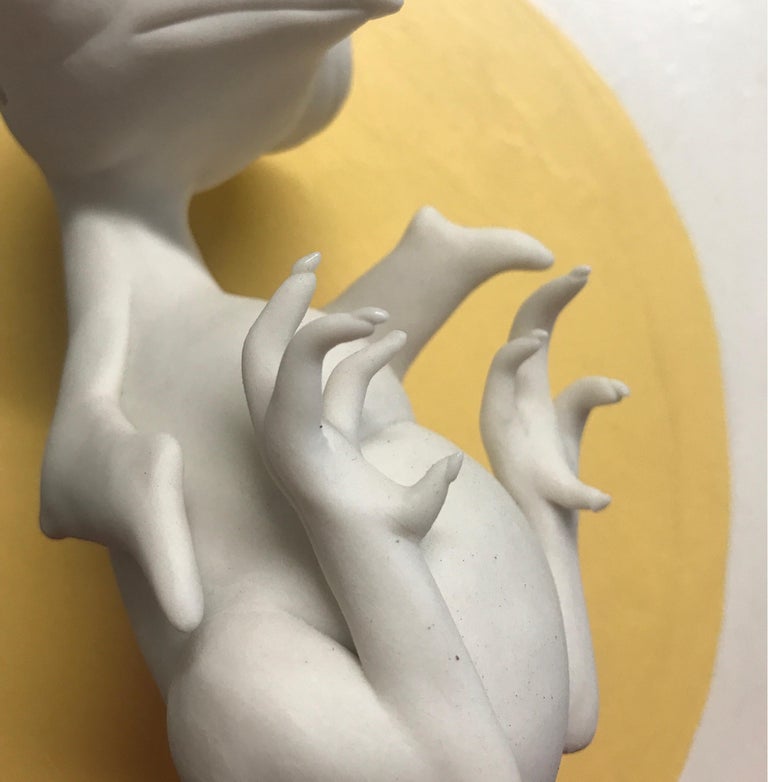 White Porcelain Bird Inside Egg, Wall Sculpture 