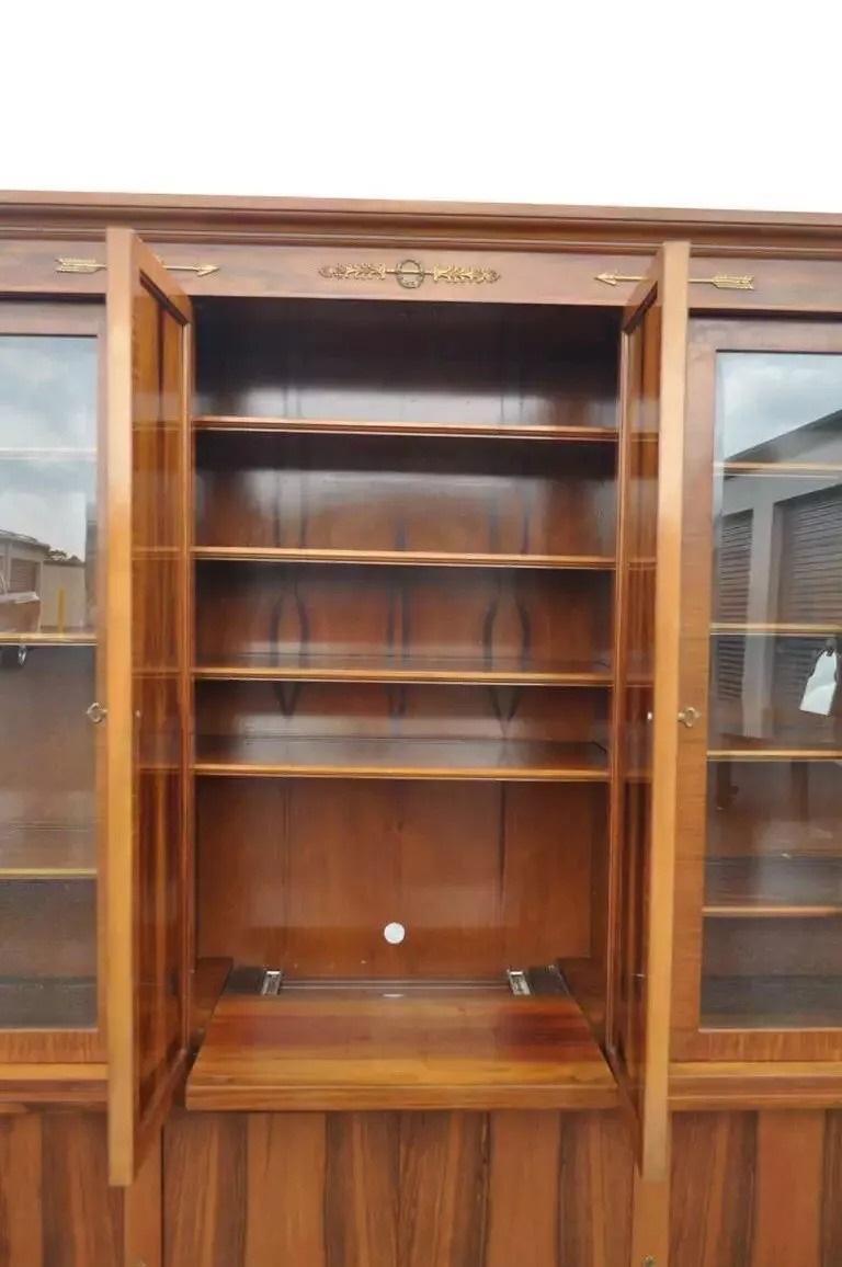 Brass Bethehem Furn. Rosewood Neoclassical Bookcase Breakfront Entertainment Cabinet For Sale