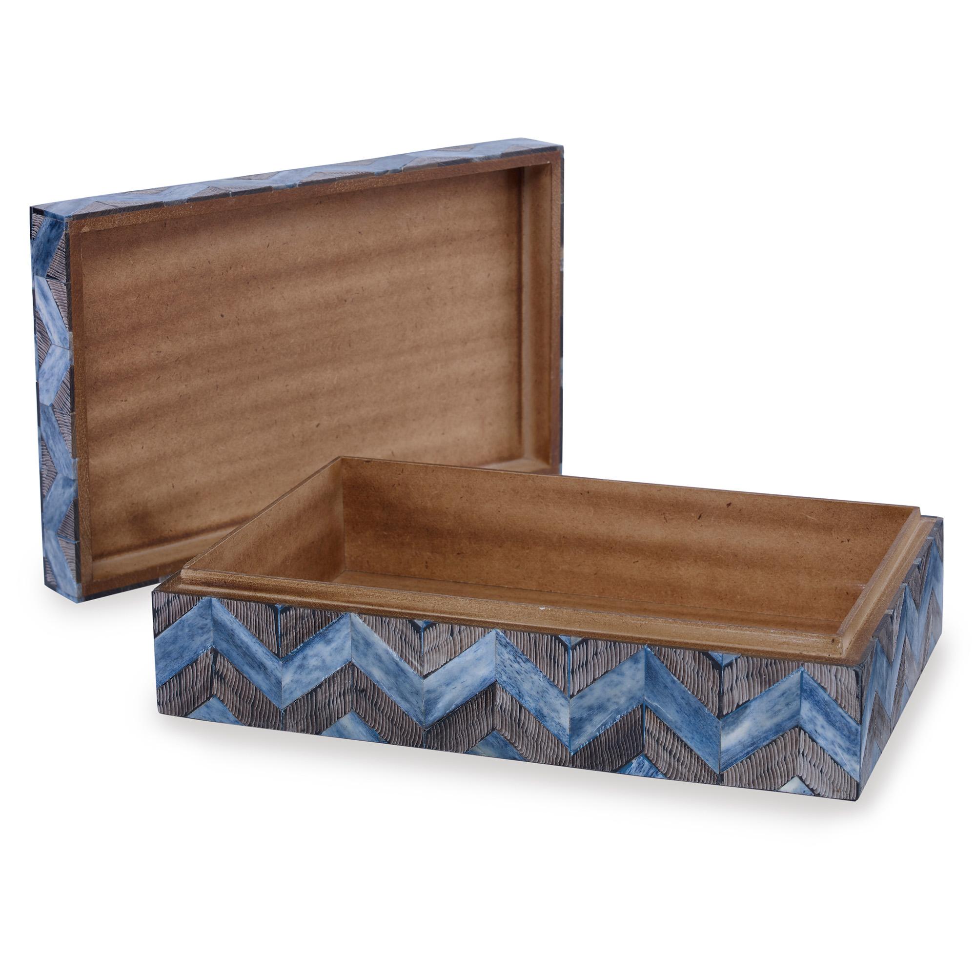 Modern Bethel Decorative Box in Zigzag Pattern Made with Bone and Horn by CuratedKravet