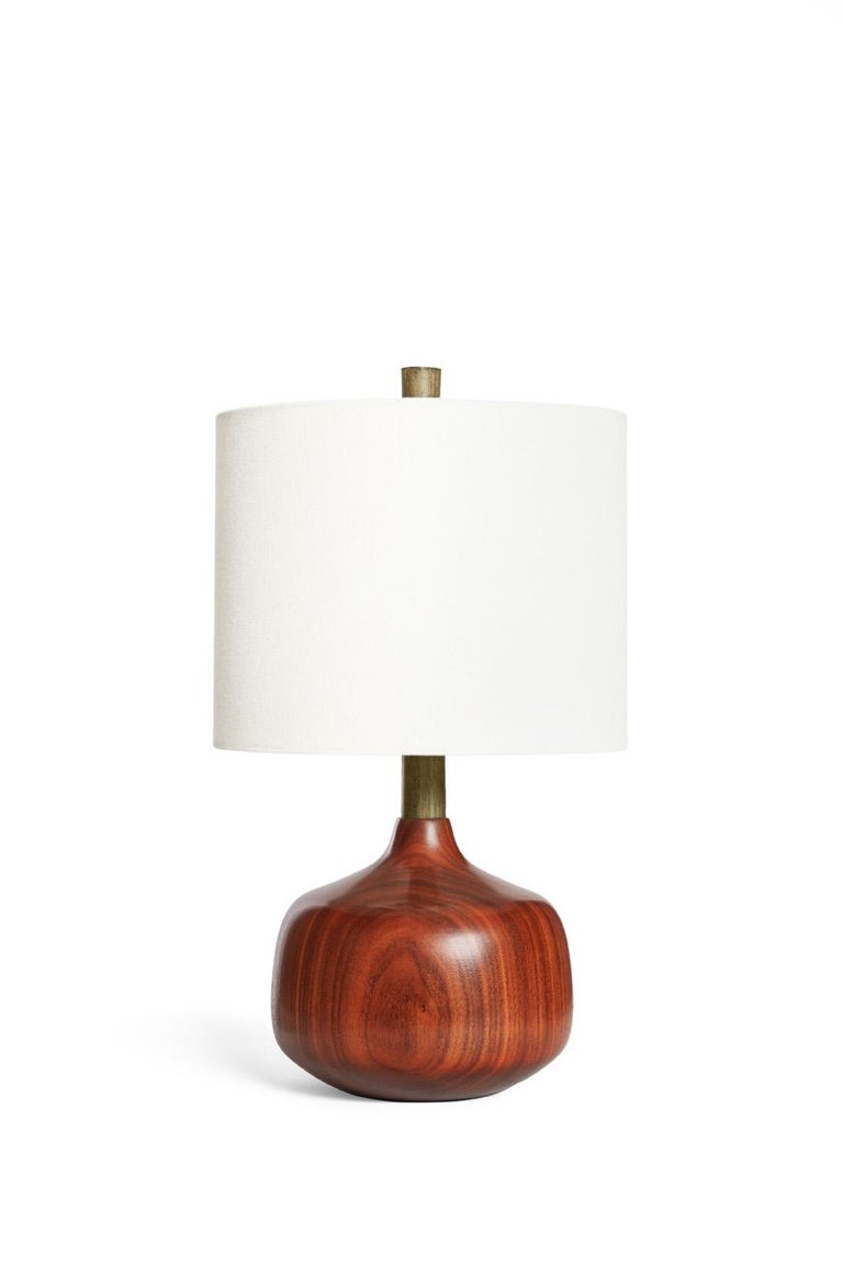 Turned Walnut and Olive Green-Dyed Ash Table Lamp, Bethel In New Condition For Sale In Brooklyn, NY
