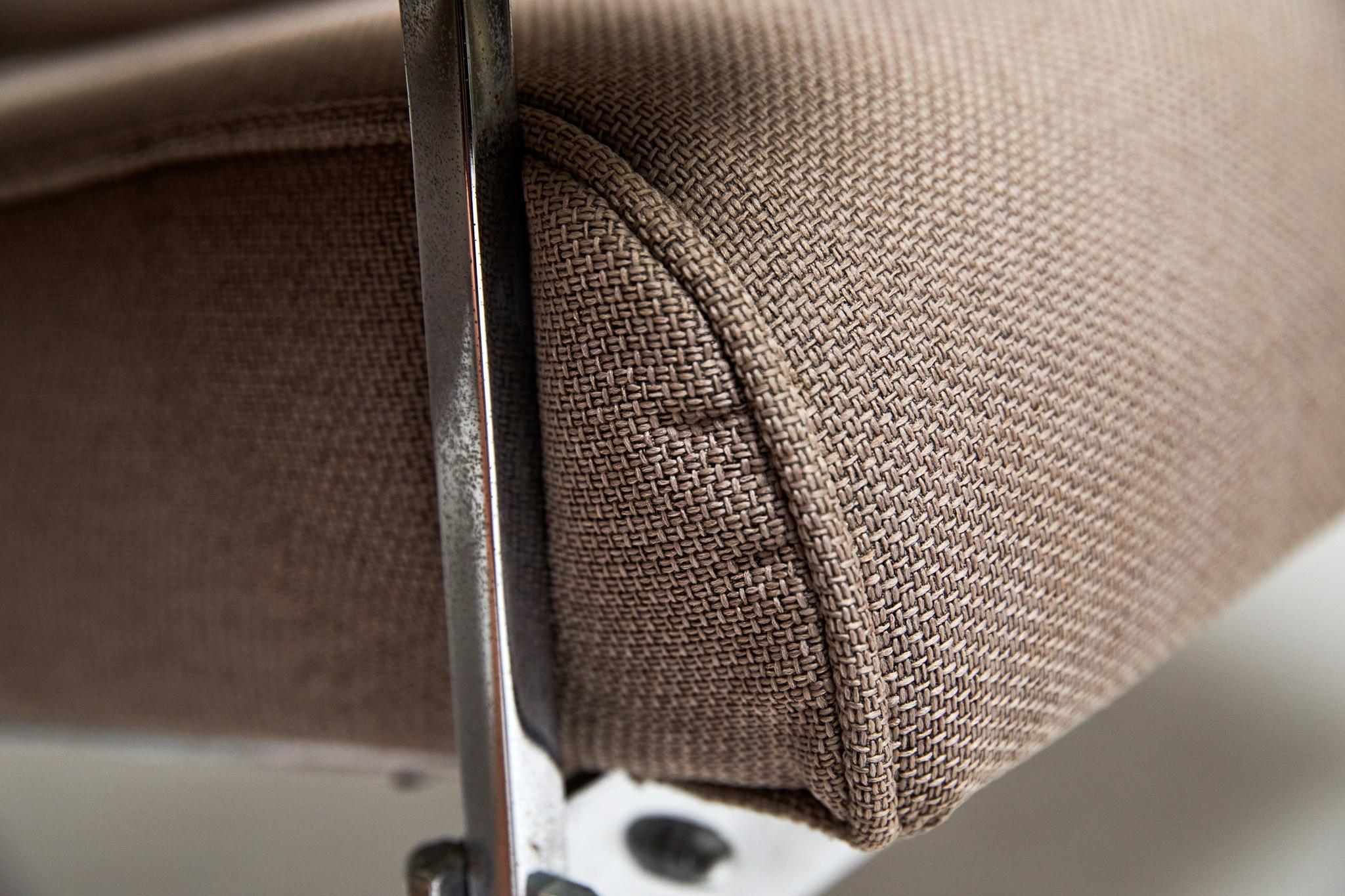 Brazilian Modern Armchairs in Chrome, Hardwood & Beige Fabric. Sergio Rodrigues 3