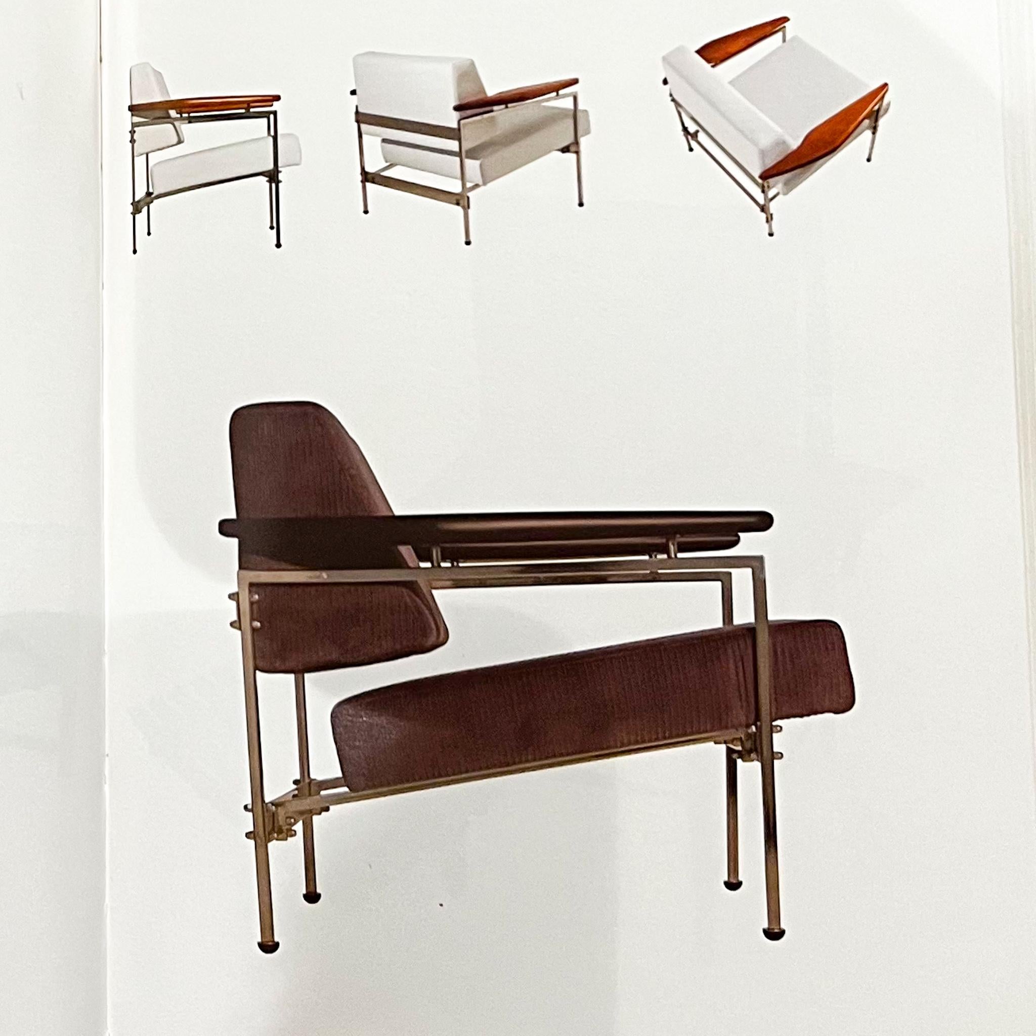Brazilian Modern Armchairs in Chrome, Hardwood & Beige Fabric. Sergio Rodrigues 8