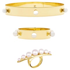 Betony Vernon "17 Pearls Parure" Necklace Bracelet Ring 18 Karat Gold in Stock