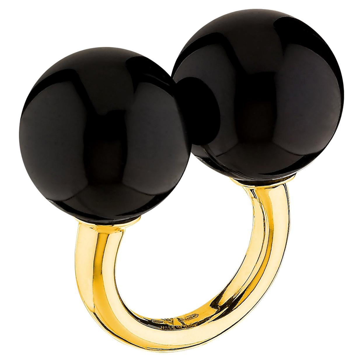 Betony Vernon „Double Sphere Onyx Massage-Ring“ 18 Karat Gold