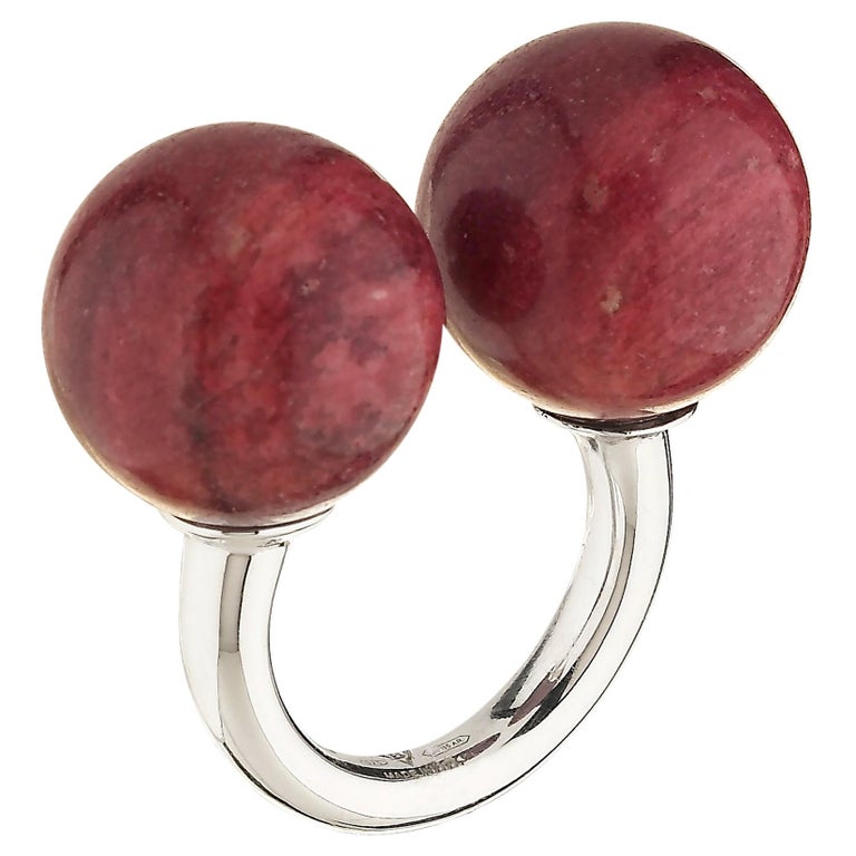 Betony Vernon "Double Sphere Thulite Massage Ring" Sterling Silver 925 in Stock For Sale